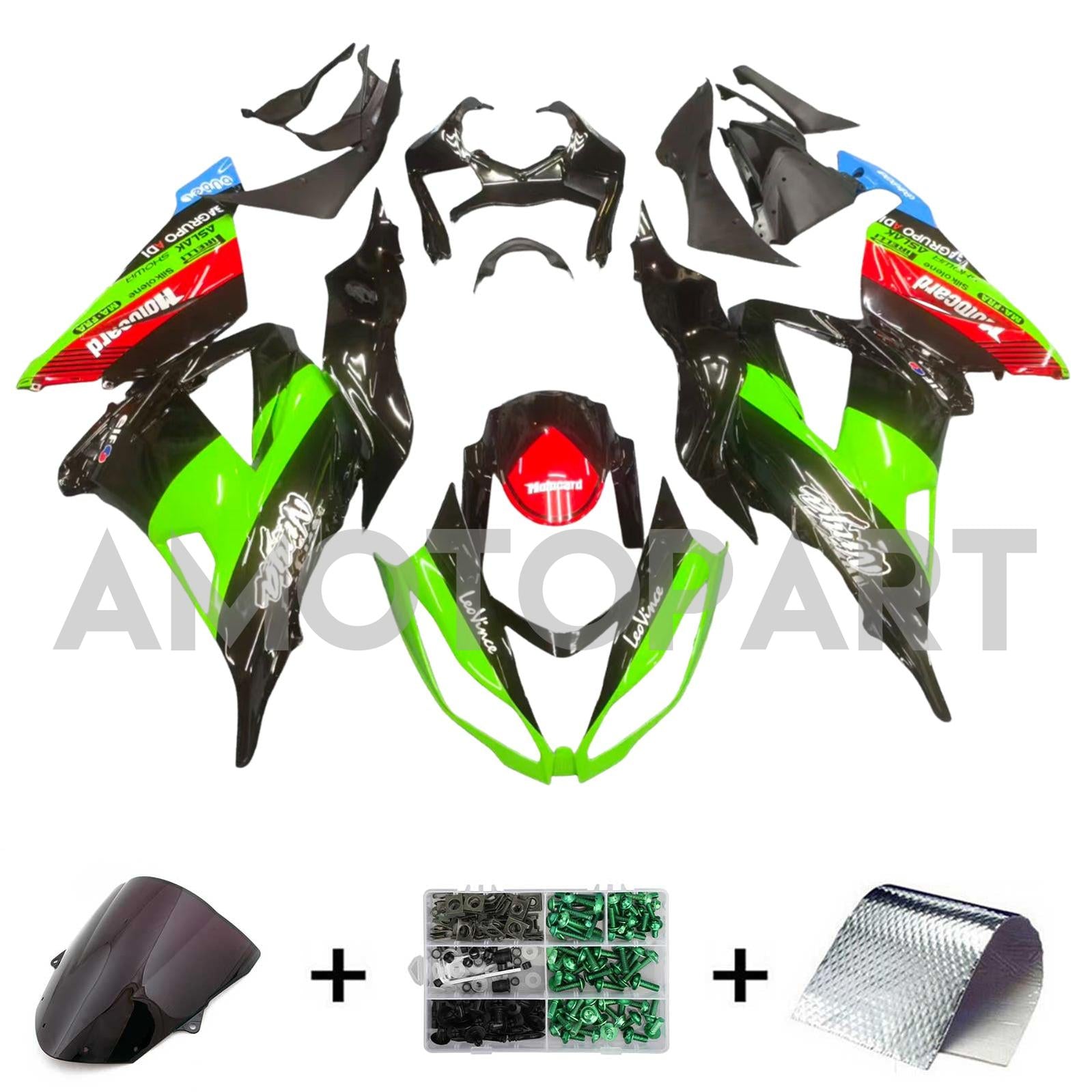 Amotopart Kawasaki ZX6R 636 2013-2018 Grün&Schwarzes Style7 Verkleidungsset