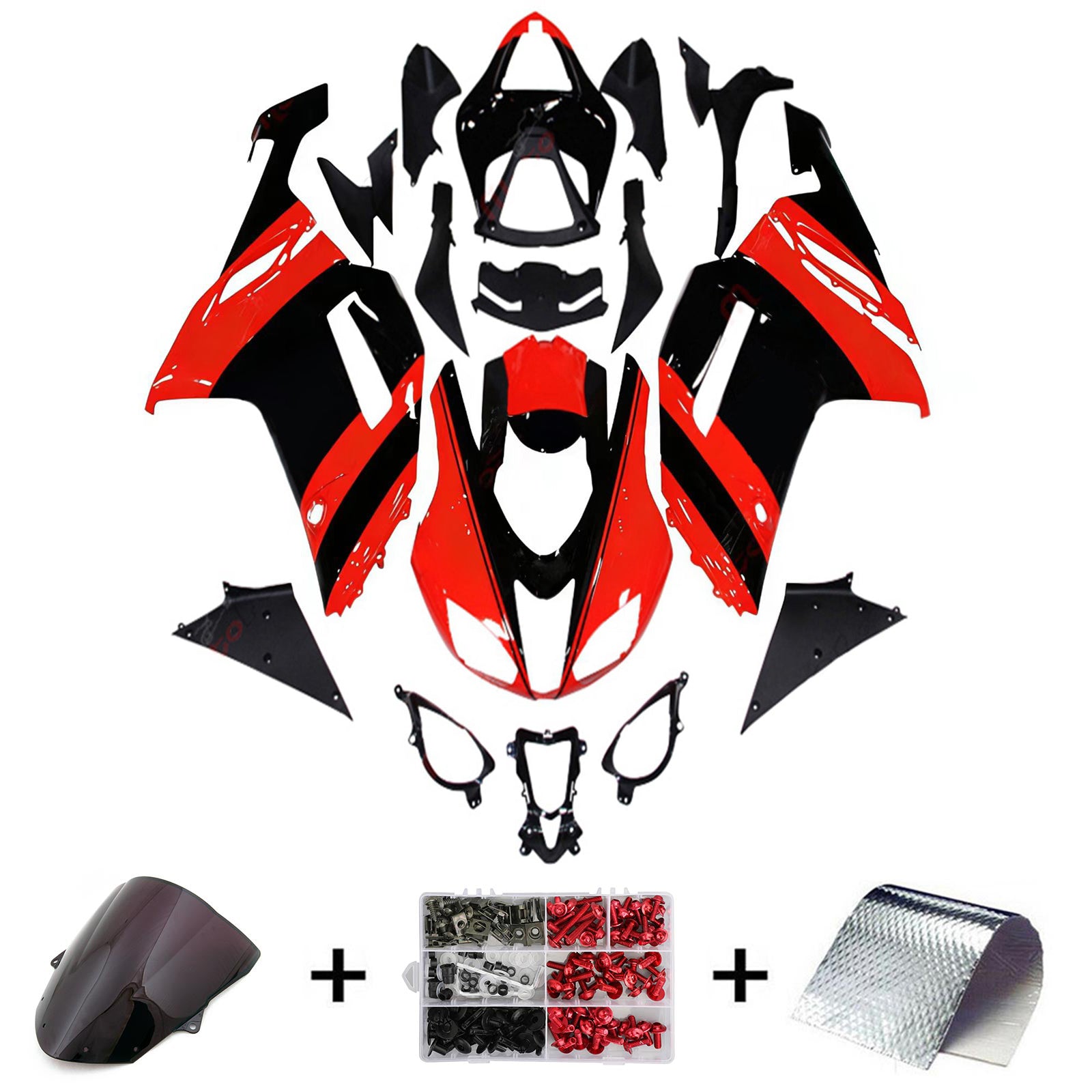 Amotopart Kawasaki ZX6R 636 2013-2018 Black & Red Fairing Kit
