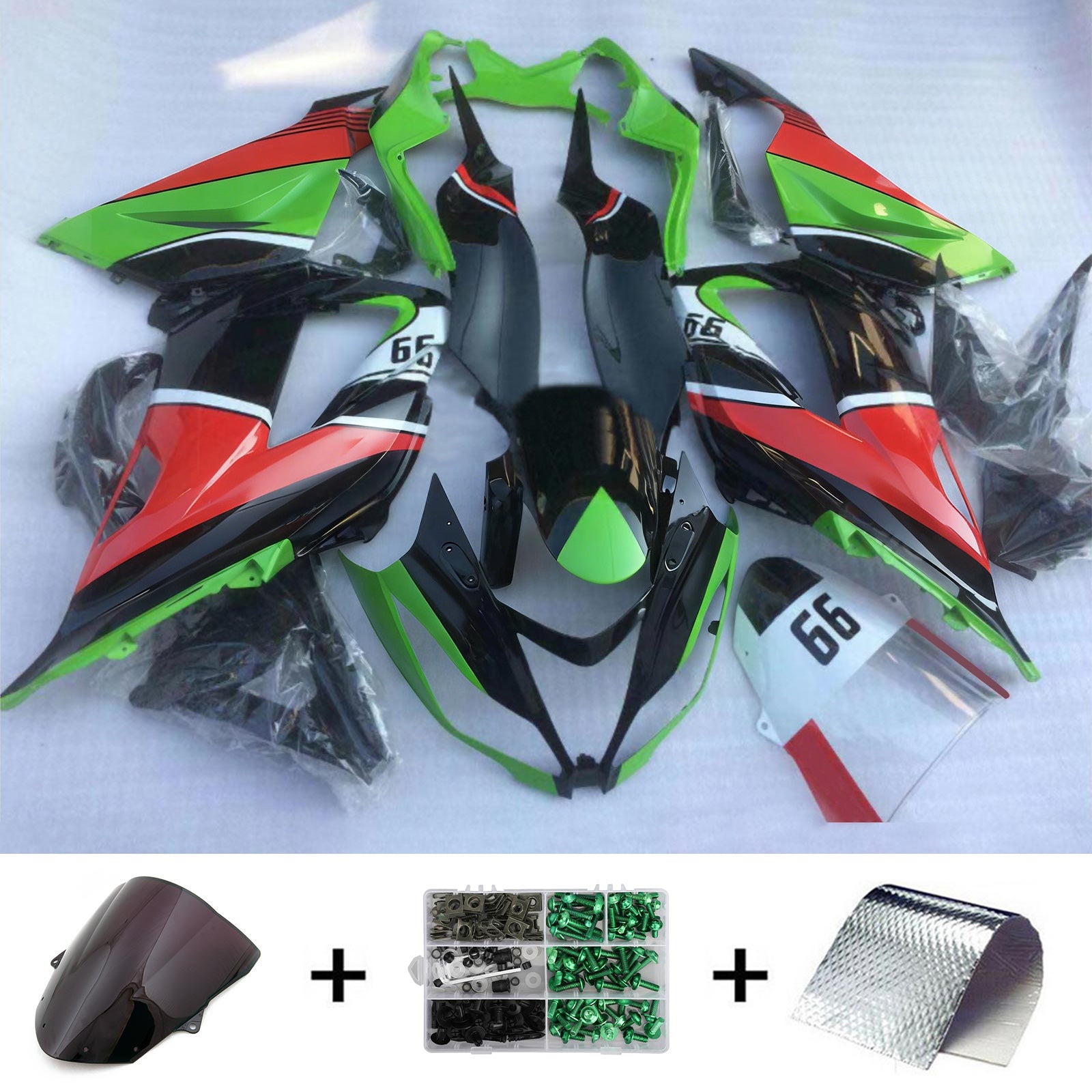 Amotopart Kawasaki ZX6R 636 2013-2018 Green&Black Style8 Fairing Kit