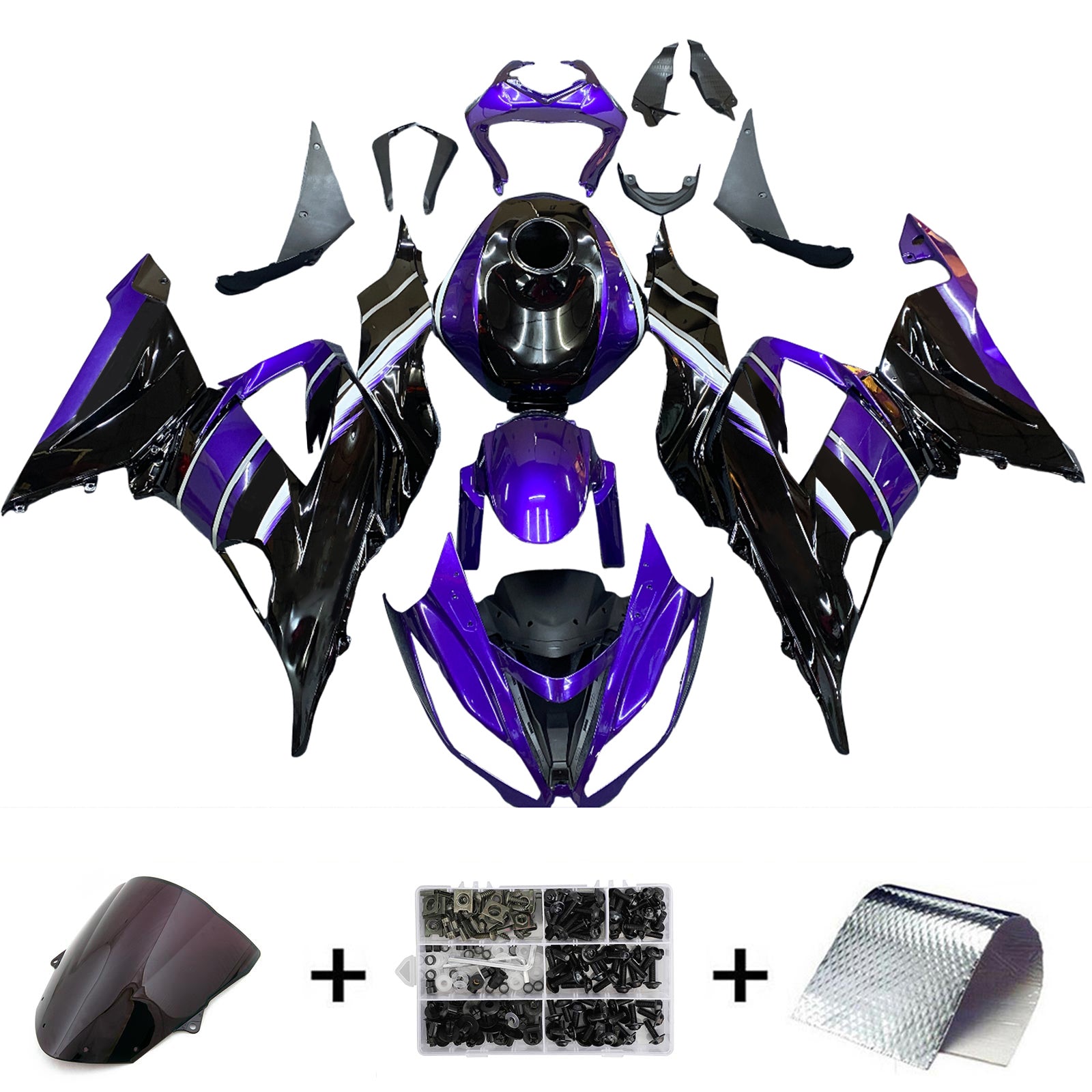 Amotopart Kawasaki ZX6R 636 2013-2018 Purple & Black Fairing Kit