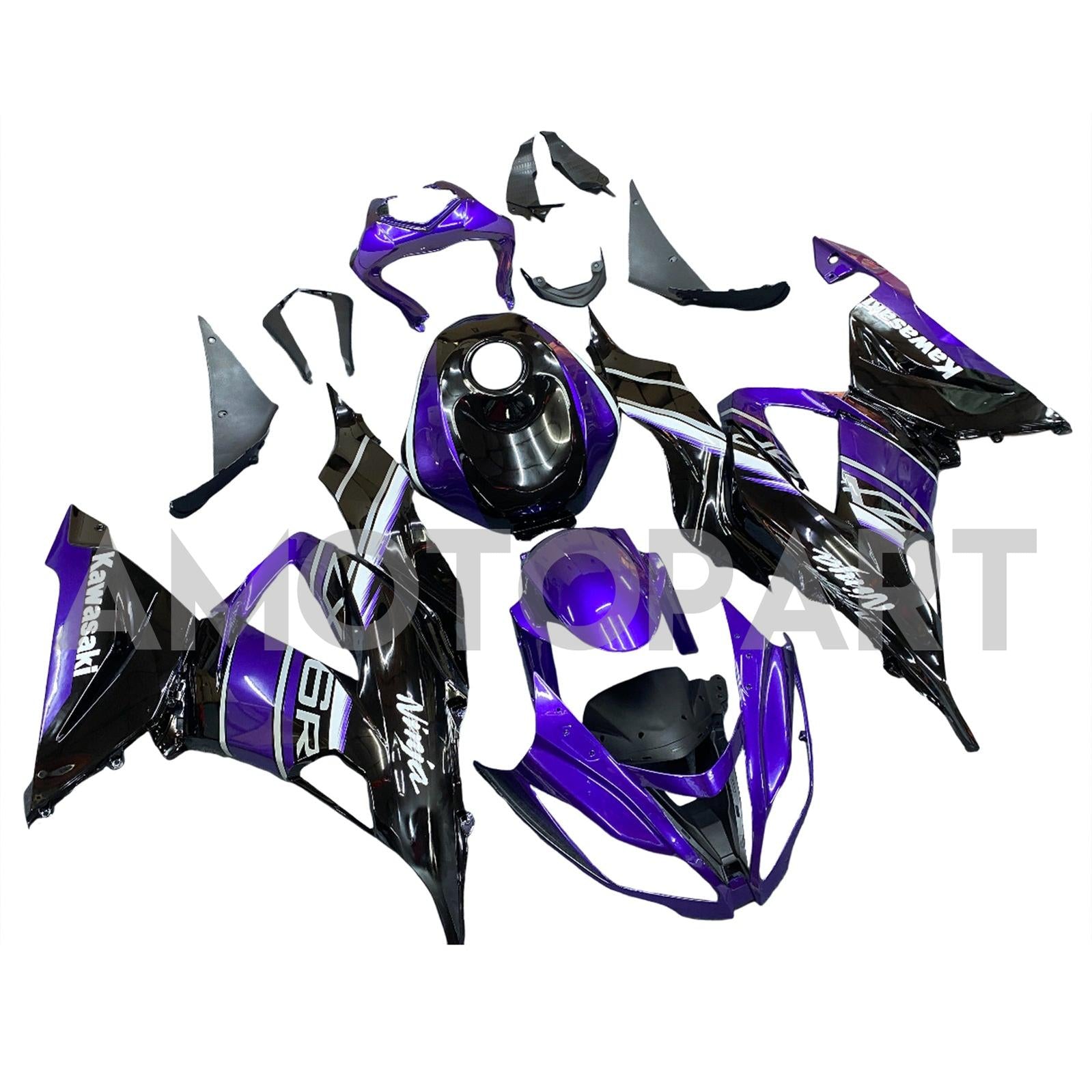Amotopart Kawasaki ZX6R 636 2013-2018 Lila & Schwarzes Verkleidungskit