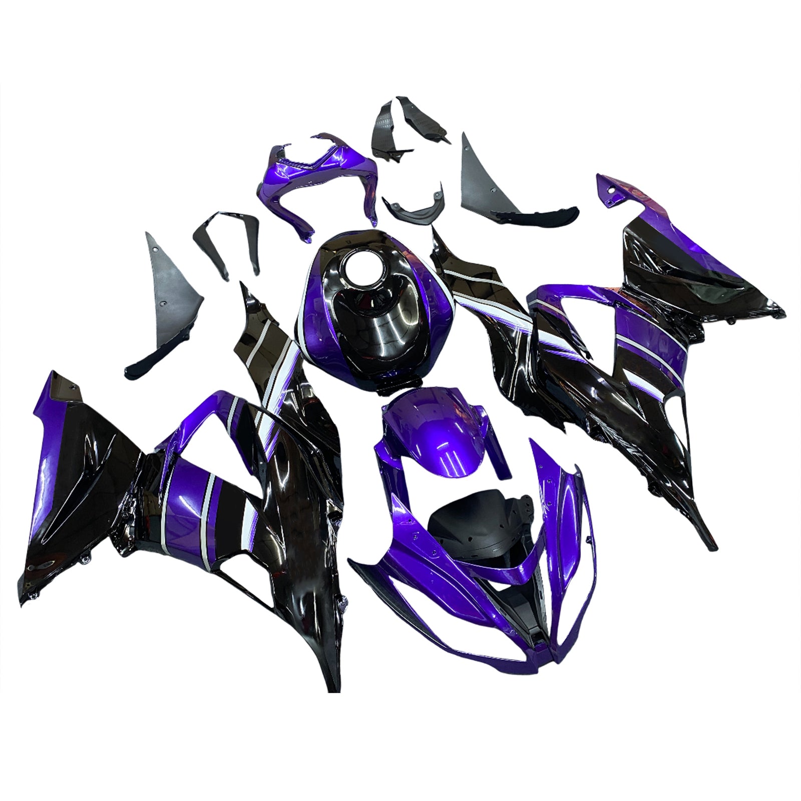 Amotopart Kawasaki ZX6R 636 2013-2018 Violet & Kit de carénage noir
