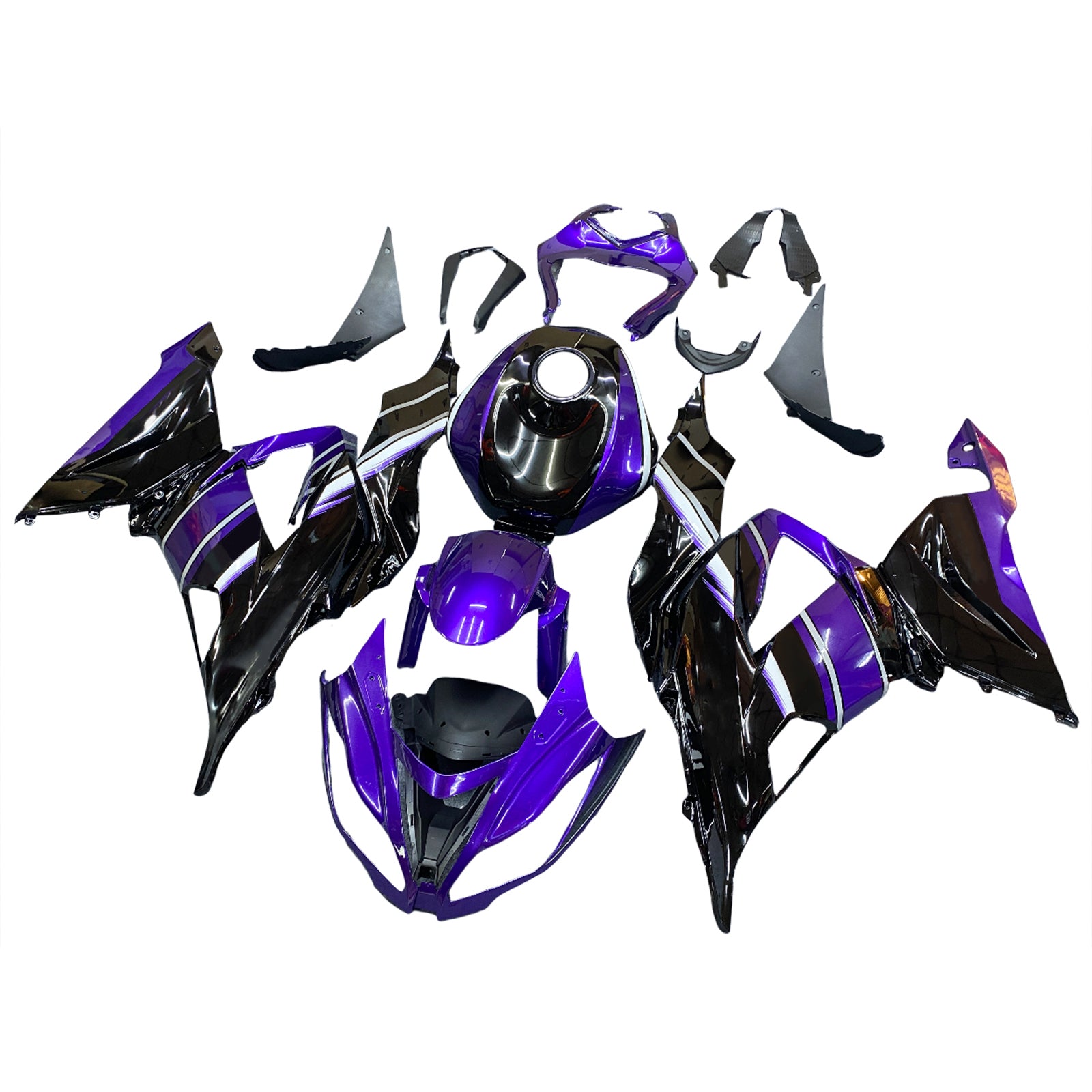 Amotopart Kawasaki ZX6R 636 2013-2018 Violet & Kit de carénage noir
