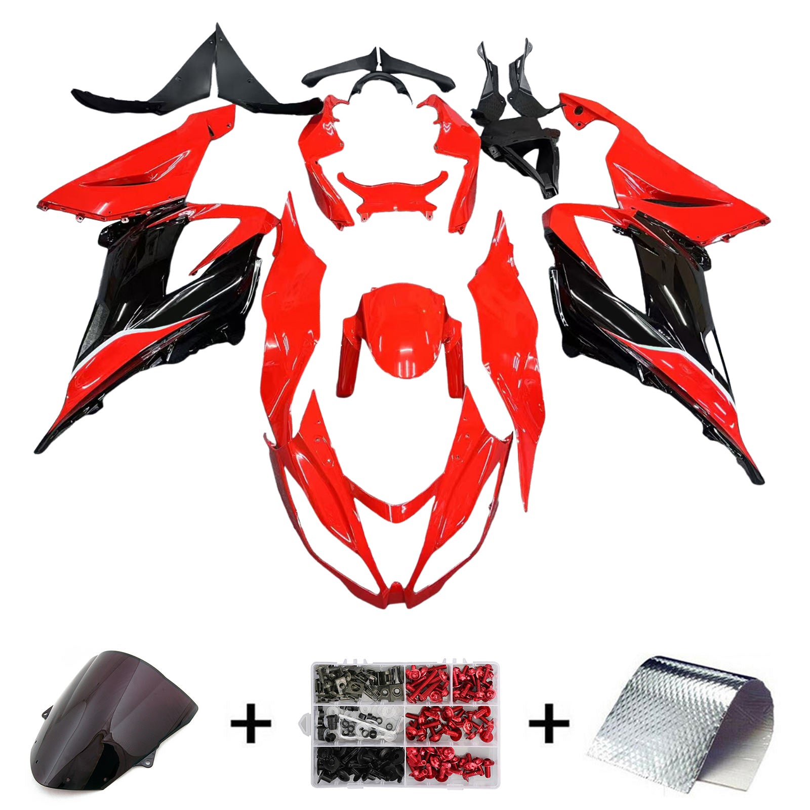 Amotopart 2013-2018 Kawasaki ZX6R 636 Red Black Fairing Kit