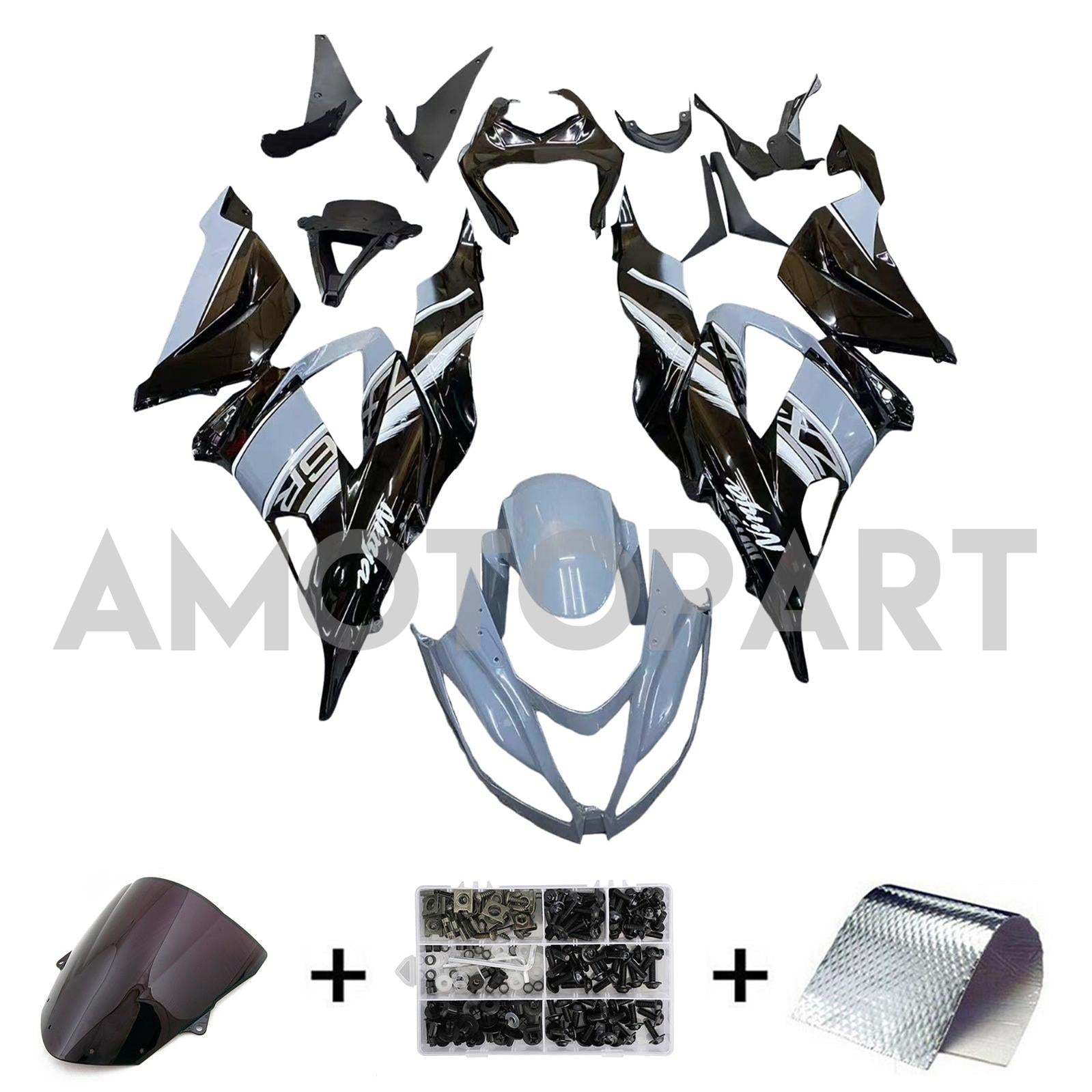Amotopart 2013-2018 Kawasaki ZX6R 636 Gray Black Fairing Kit