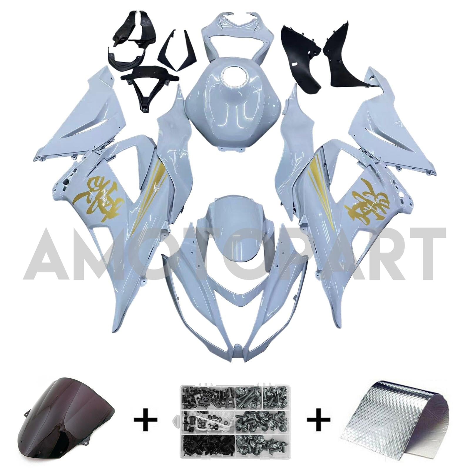 Amotopart 2013-2018 Kawasaki ZX6R 636 Bílá šedá kapotáž