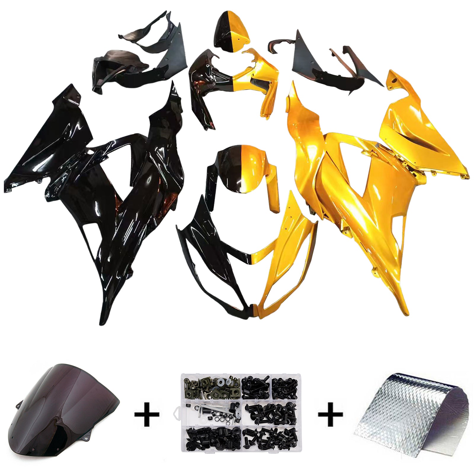 Amotopart 2013-2018 Kawasaki ZX6R 636 Gold Black Fairing Kit