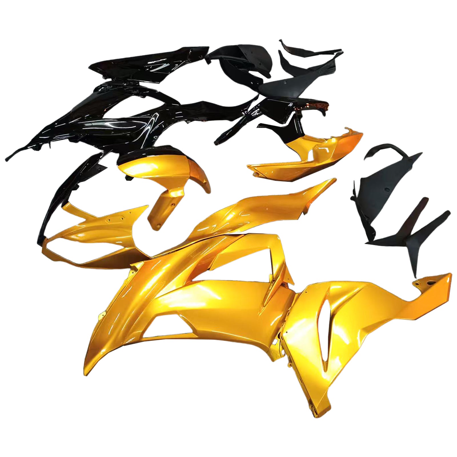 Amotopart 2013-2018 Kawasaki ZX6R 636 GOLD Schwarzer Verkleidung Kit