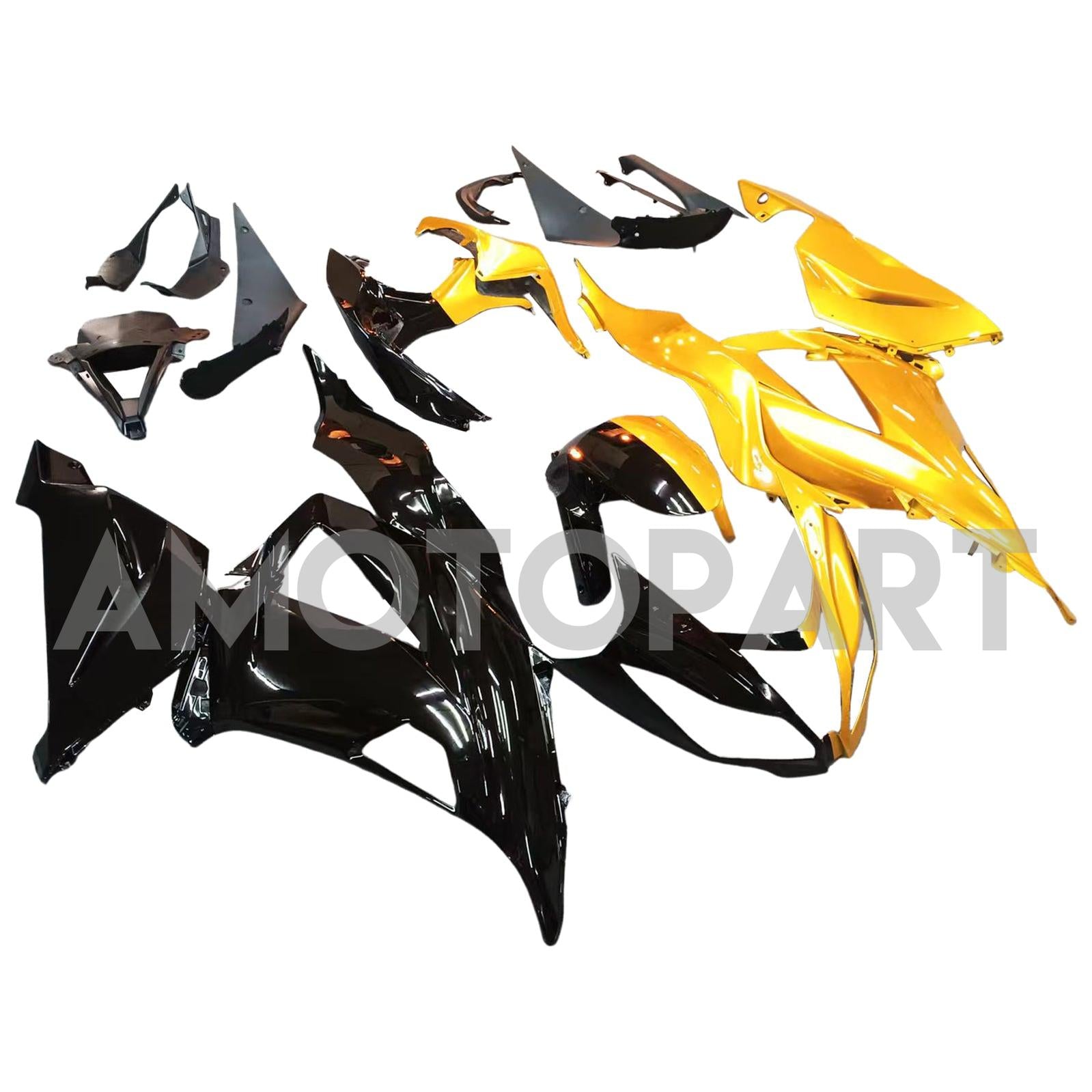 Amotopart 2013-2018 Kawasaki ZX6R 636 Gold Black Fairing Kit