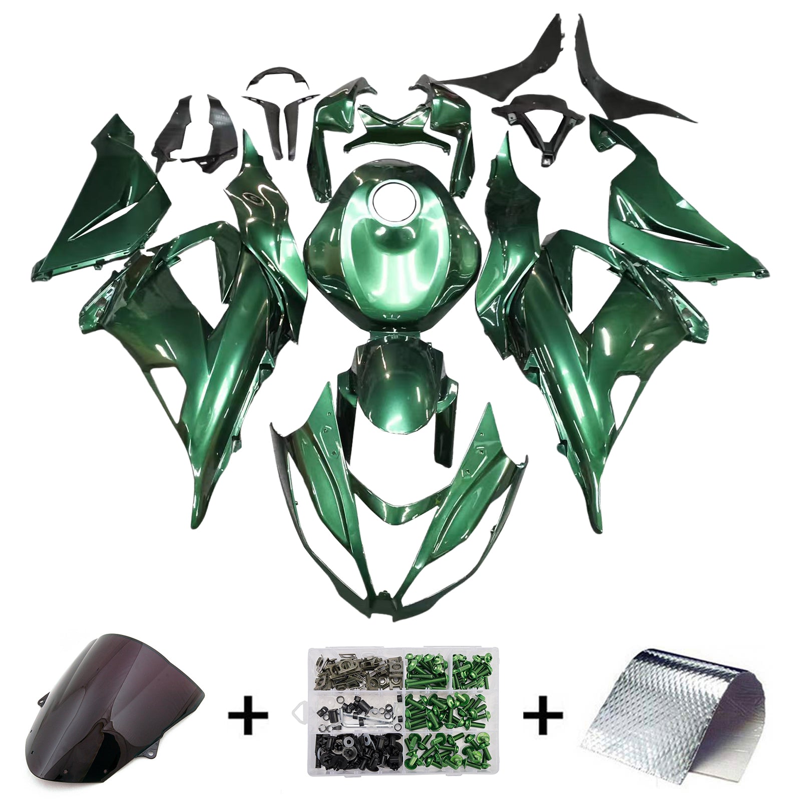 Amotopart 2013-2018 Kawasaki ZX6R 636 Black Green Fairing Kit
