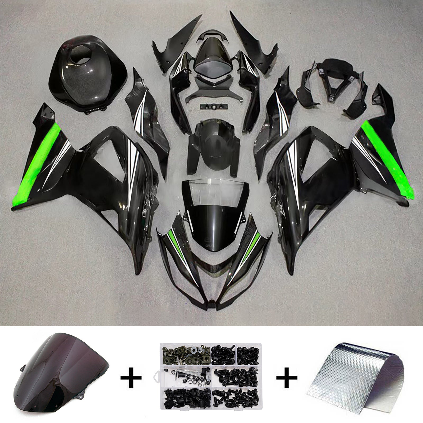Amotopart 2013-2018 Kawasaki ZX6R 636 Green Black Carbon Fiber Pattern Fairing Kit