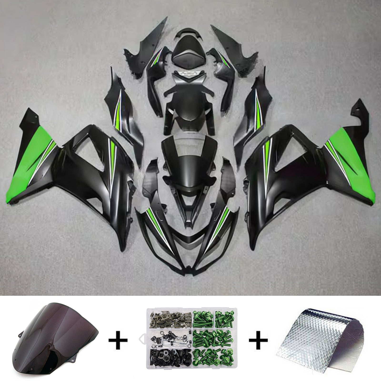 Amotopart 2013-2018 Kawasaki ZX6R 636 Black Green Fairing Kit