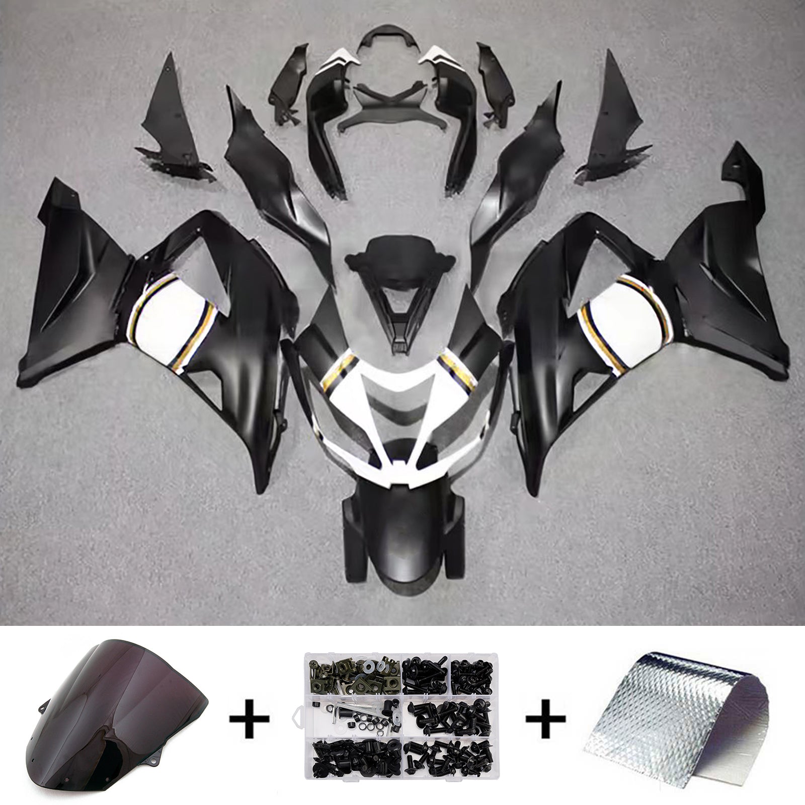 Amotopart 2013-2018 Kawasaki ZX6R 636 Black White Gold Fairing Kit