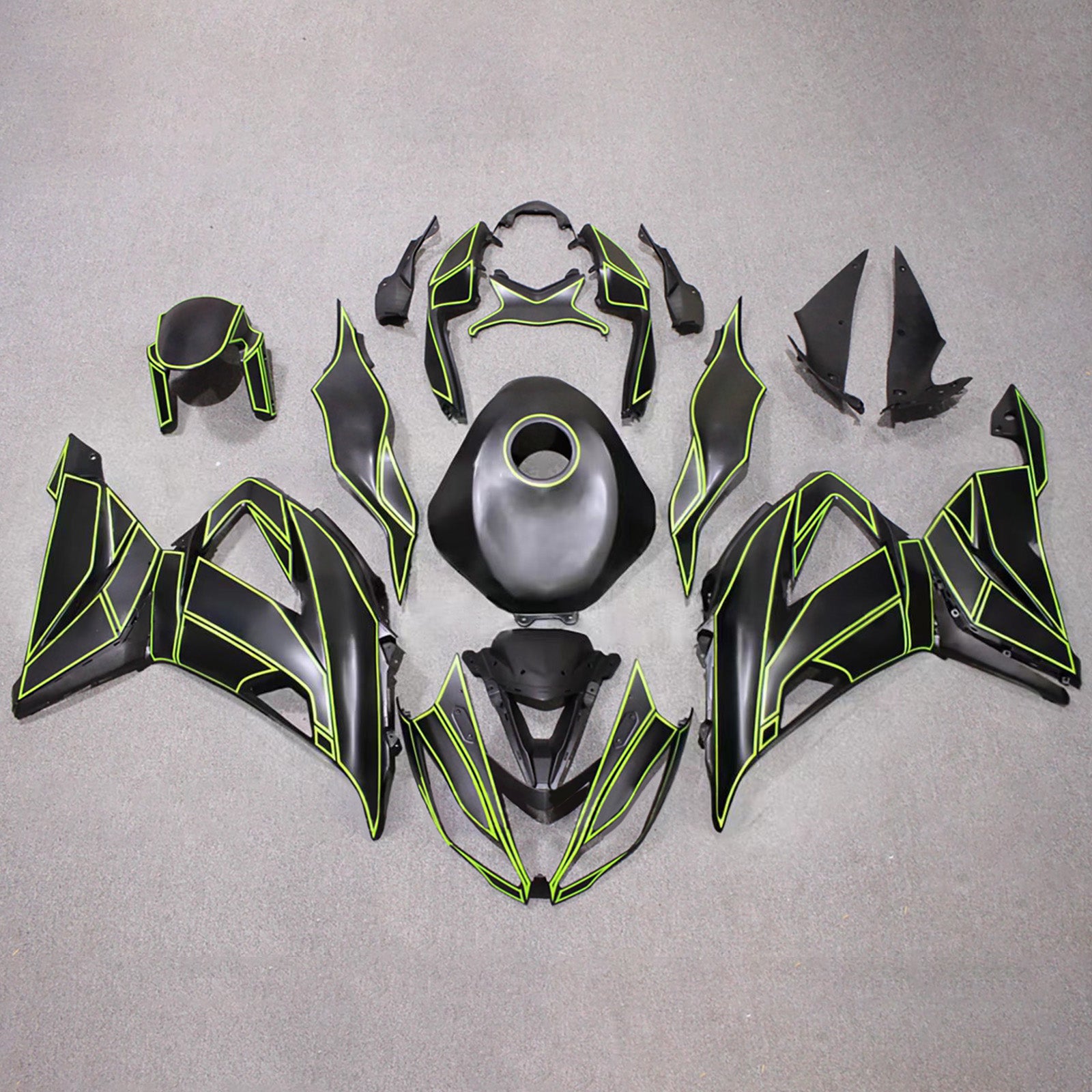 Kit carena Amotopart 2013-2018 Kawasaki ZX6R 636 nero verde