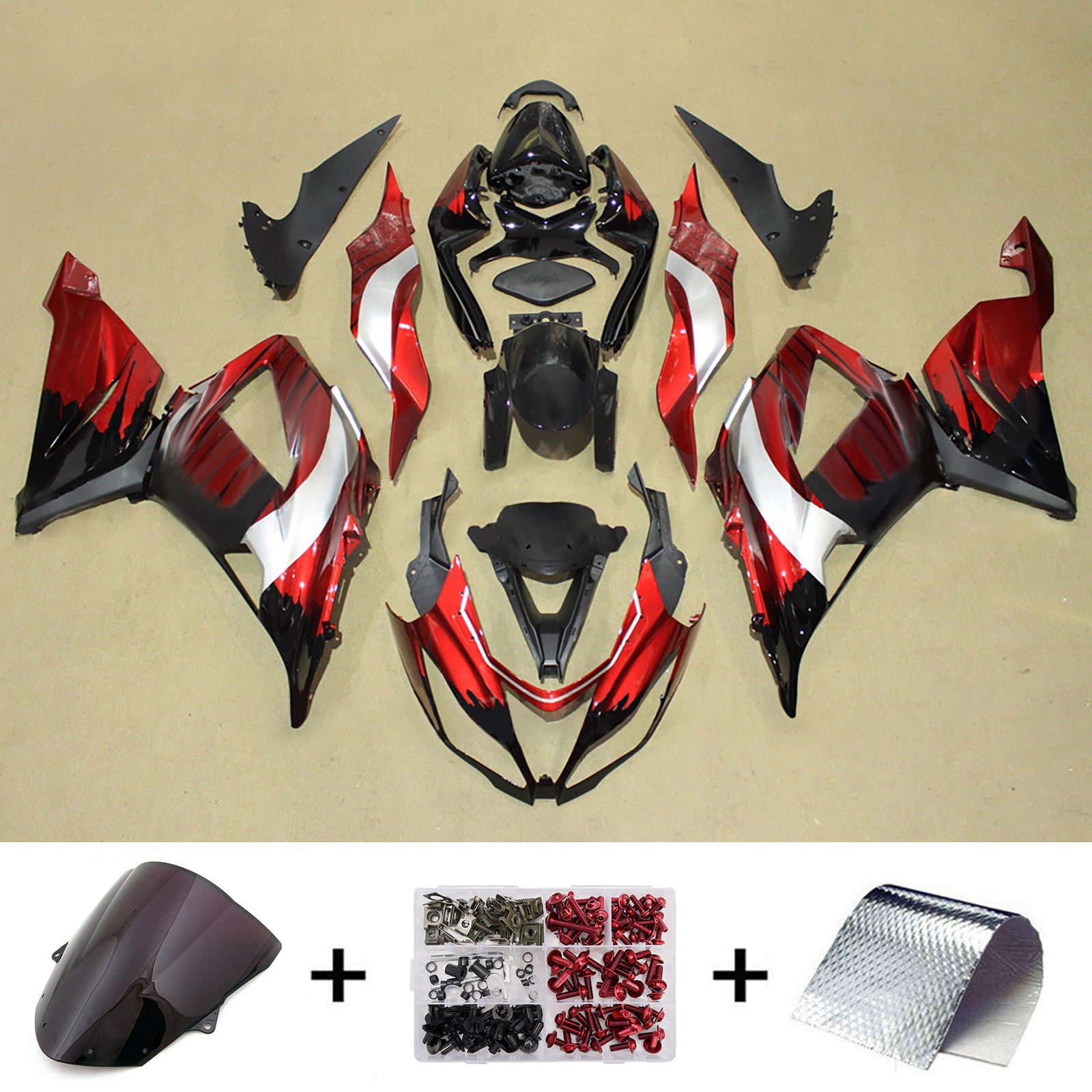 Amotopart 2013-2018 Kawasaki ZX6R 636 Red Silver Fairing Kit