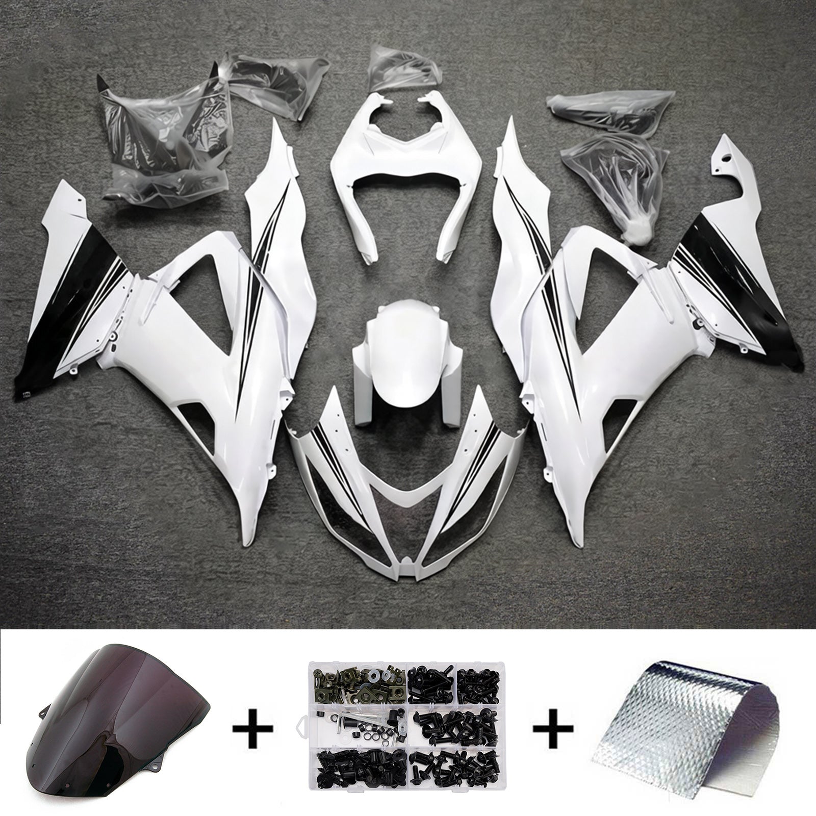 Amotopart 2013-2018 Kawasaki ZX6R 636 White Black Fairing Kit