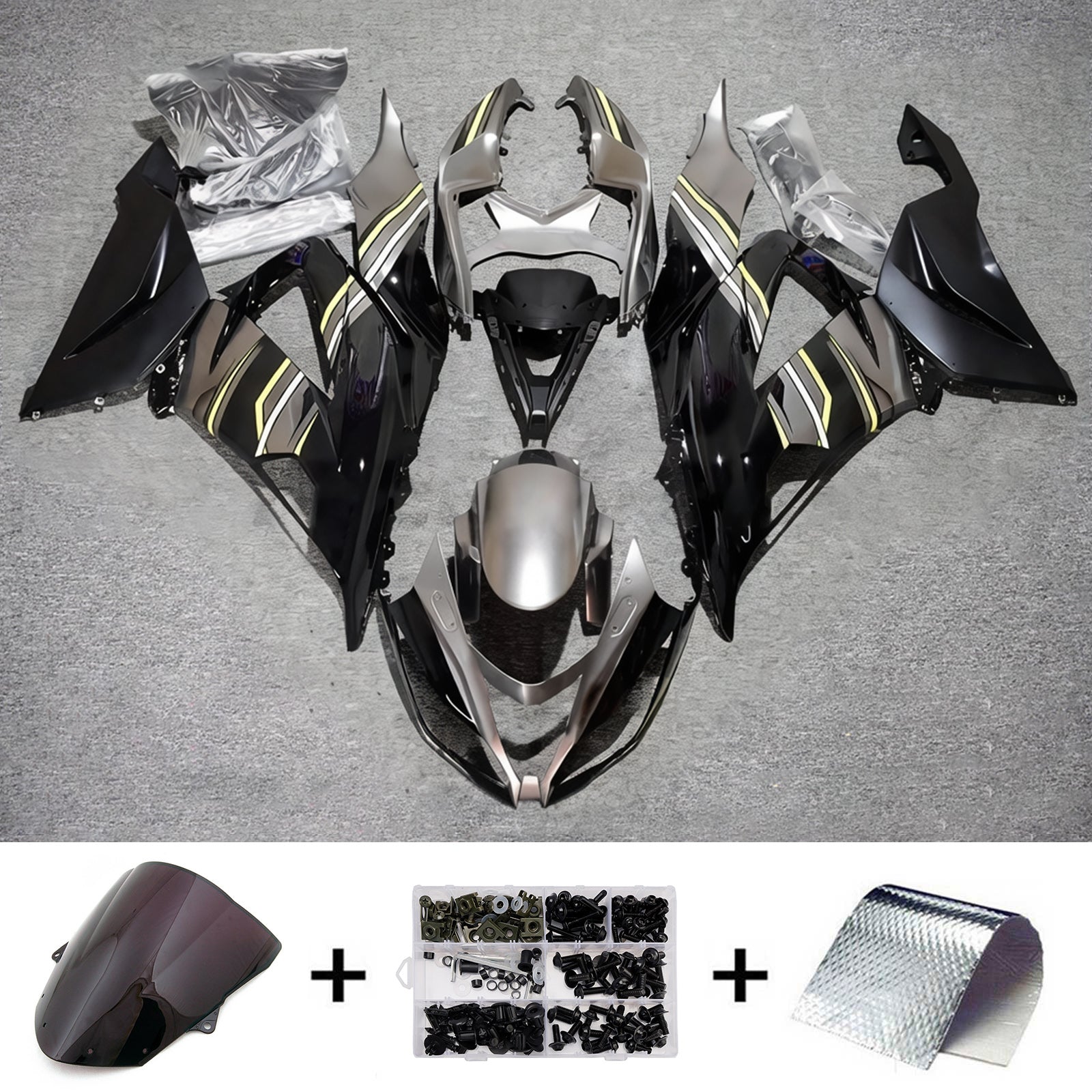 Amotopart 2013-2018 Kawasaki ZX6R 636 Black White Fairing Kit