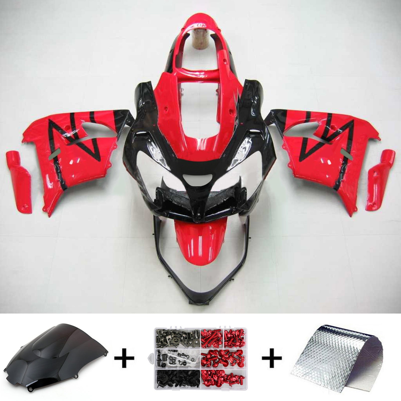 Amotopart Kawasaki ZX9R 2000-2001 Red Black Fairing Kit