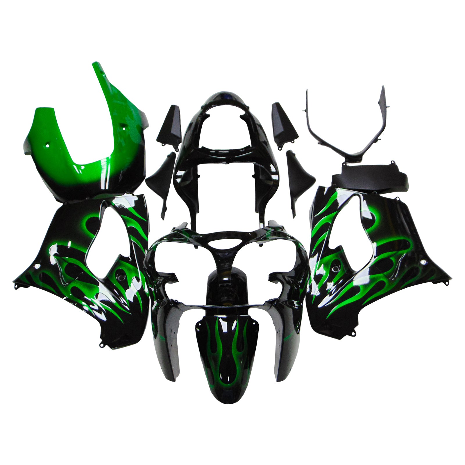 Amotopart Kawasaki ZX9R 2000-2001 Black Green Fairing Kit