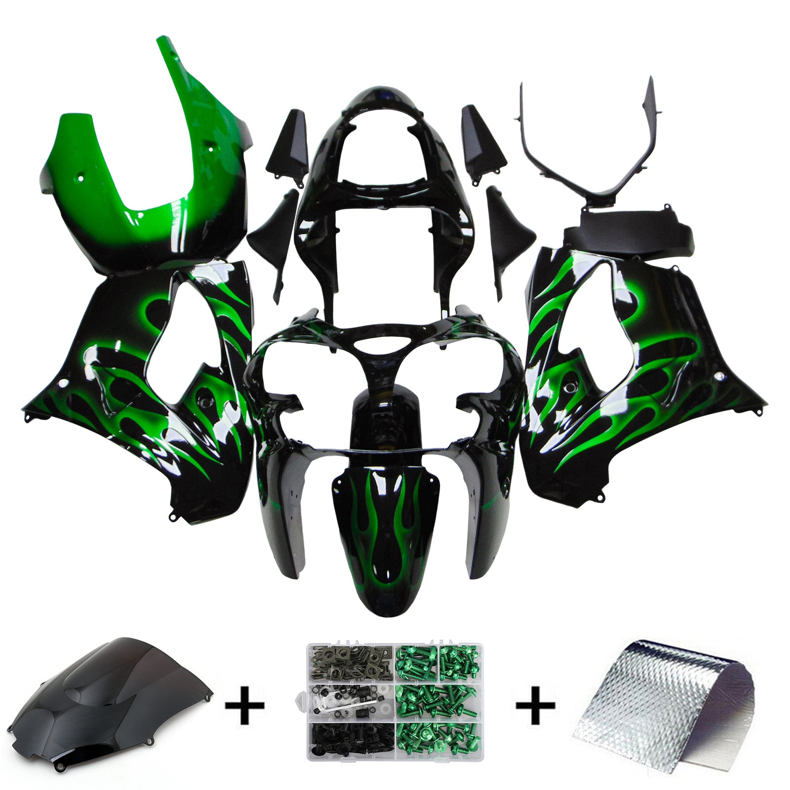 Amotopart Kawasaki ZX9R 2000-2001 KIT Black Green Fairing Kit