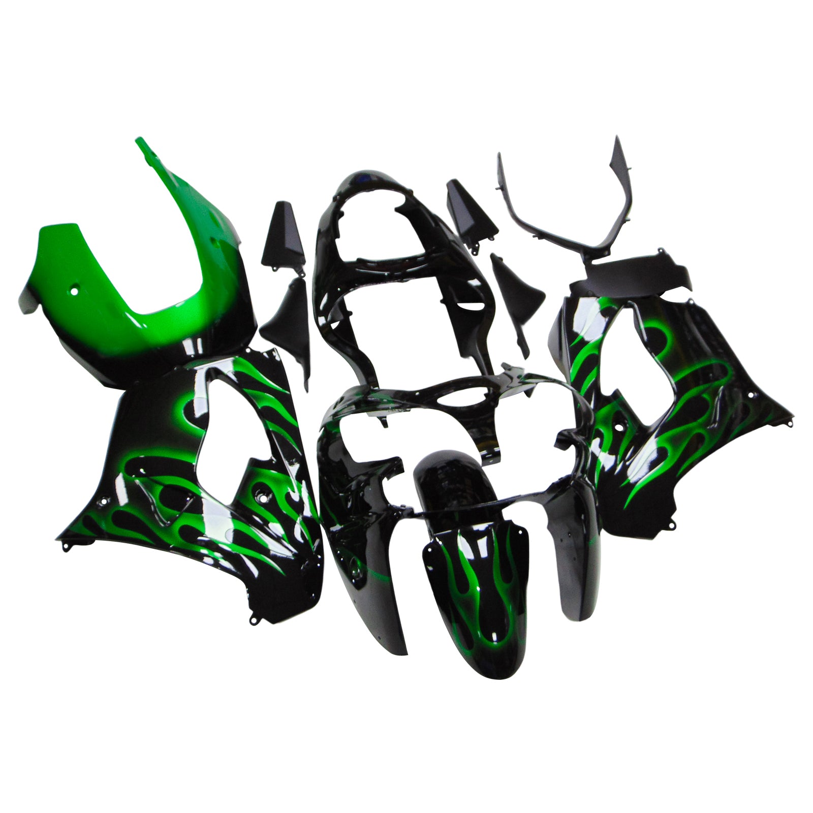 Amotopart Kawasaki ZX9R 2000-2001 Black Green Fairing Kit
