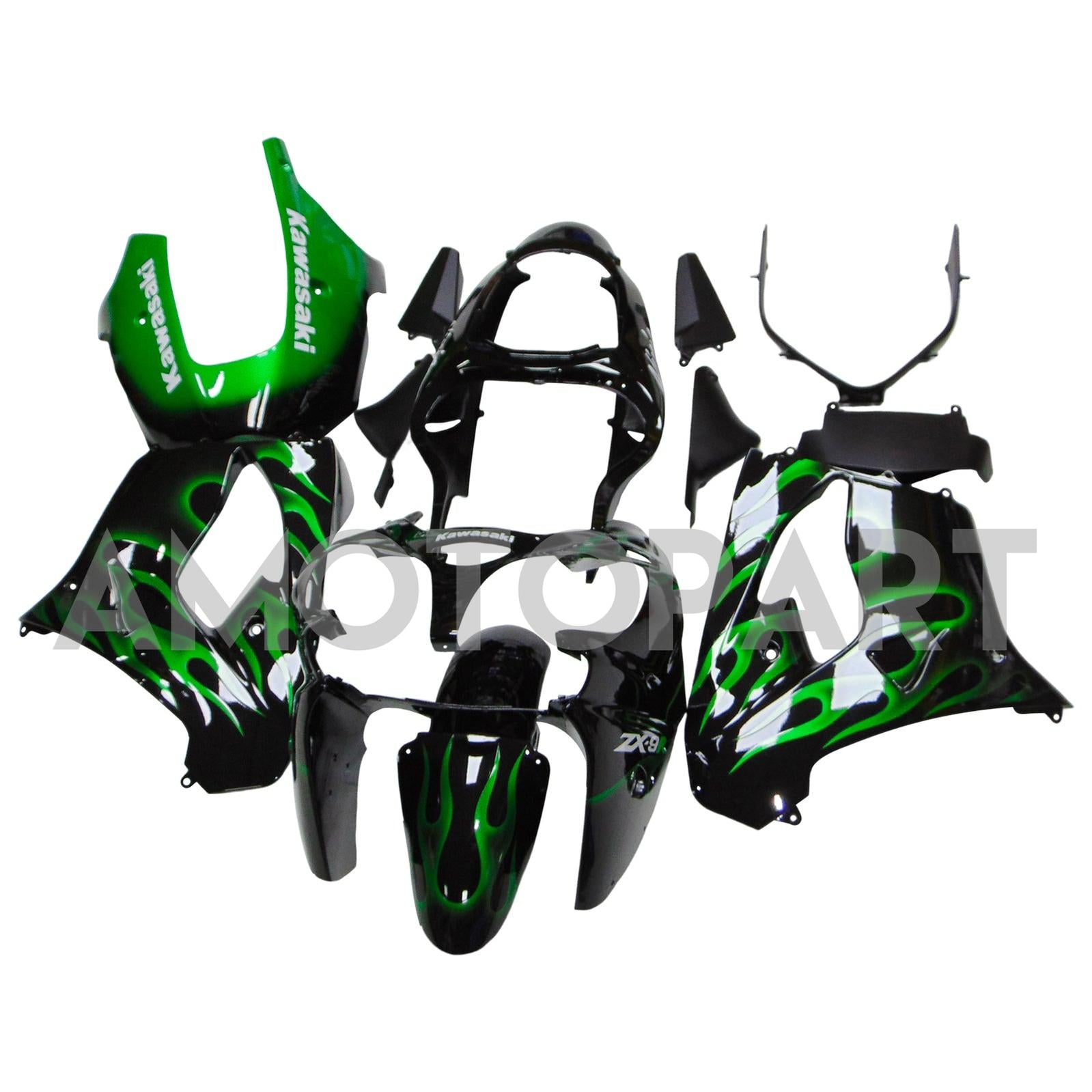 Amotopart Kawasaki ZX9R 2000-2001 Black Green Fairing Kit