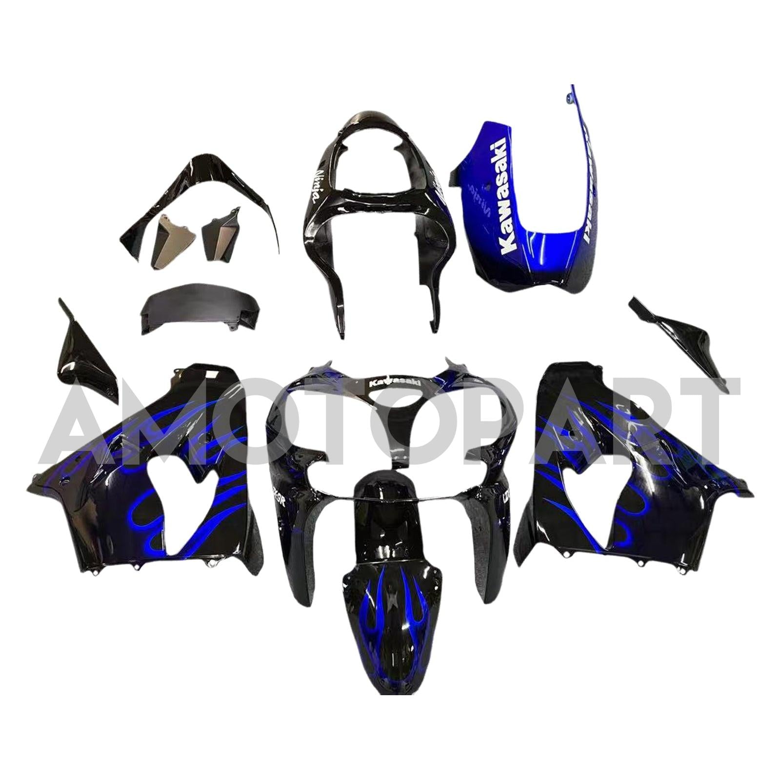 Amotopart Kawasaki ZX9R 2000-2001 Black Blue Fairing Kit