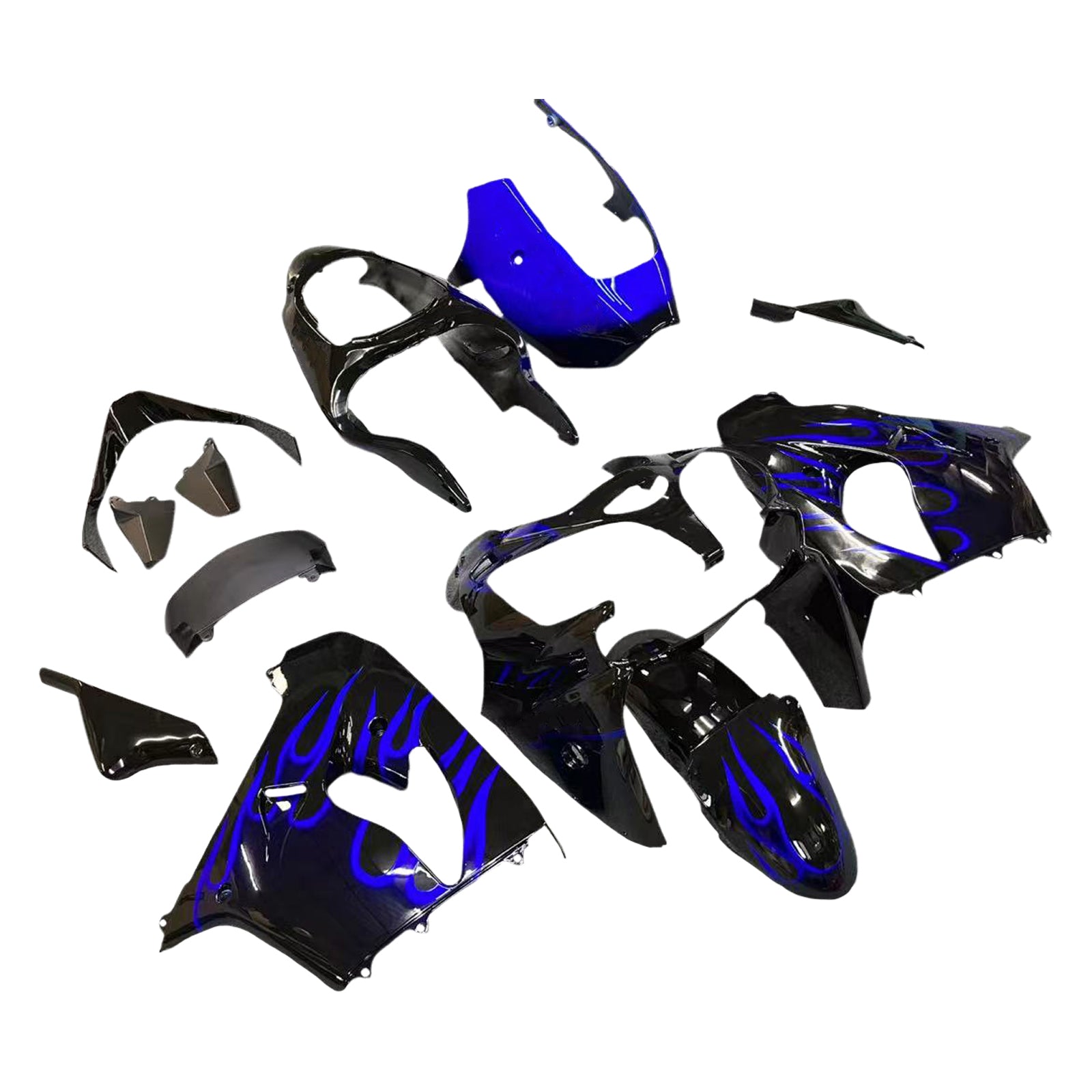 Amotopart Verkleidungsset für Kawasaki ZX9R 2000–2001, Schwarz, Blau