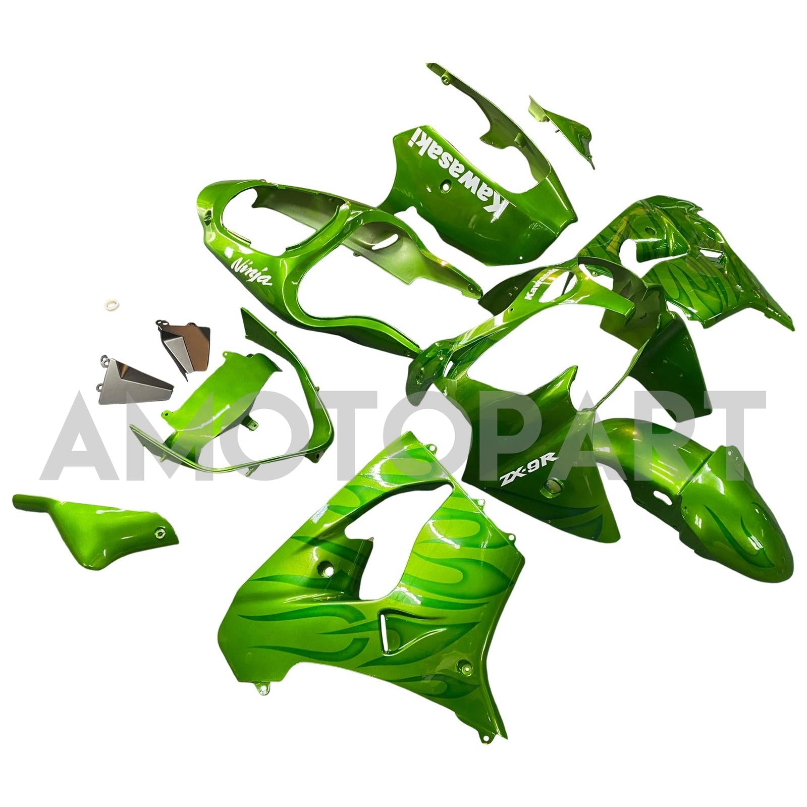 Amotopart Kawasaki ZX9R 2000-2001 Gloss Green Fairing Kit