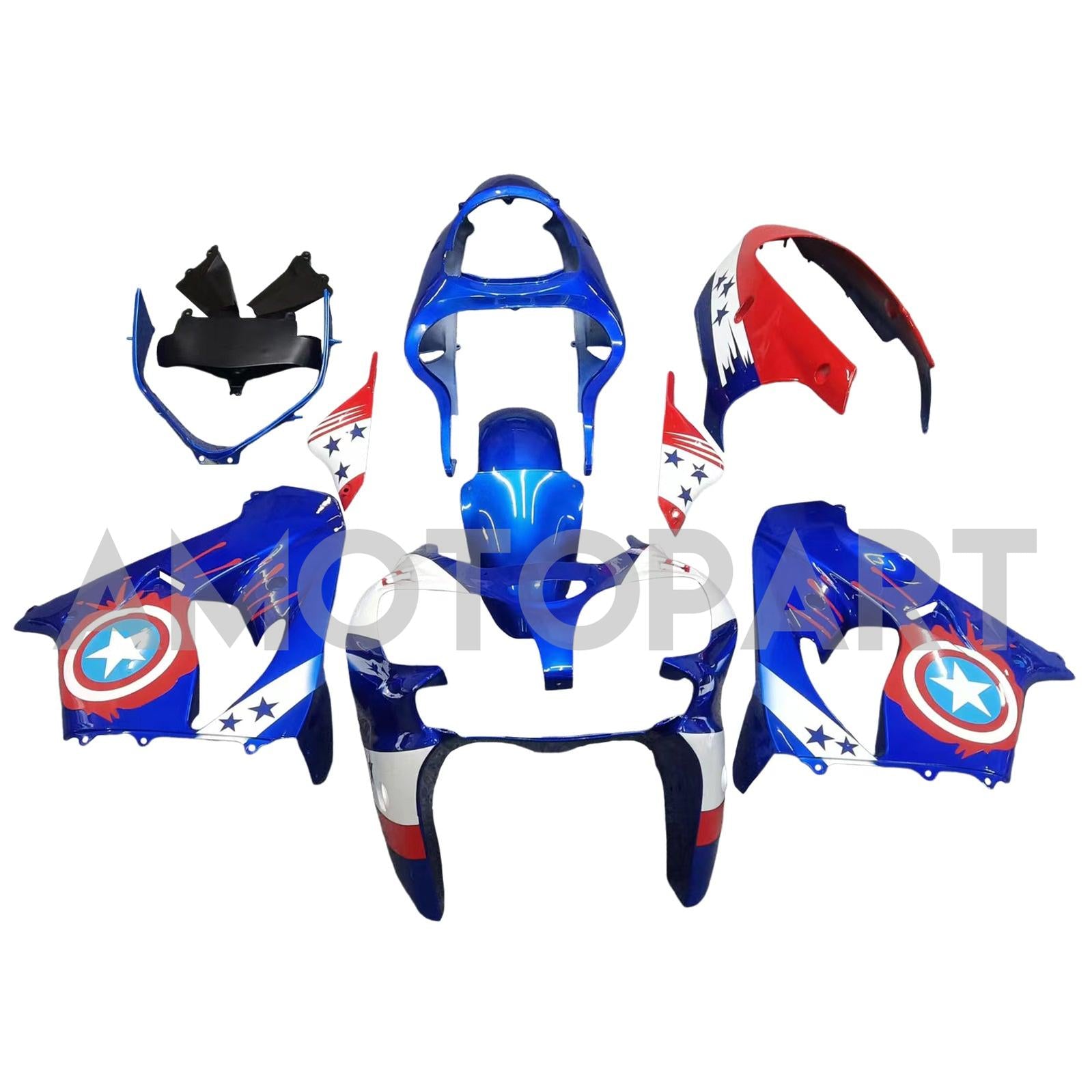 Amotopart Kawasaki ZX9R 2000-2001 Blue Red Fairing Kit