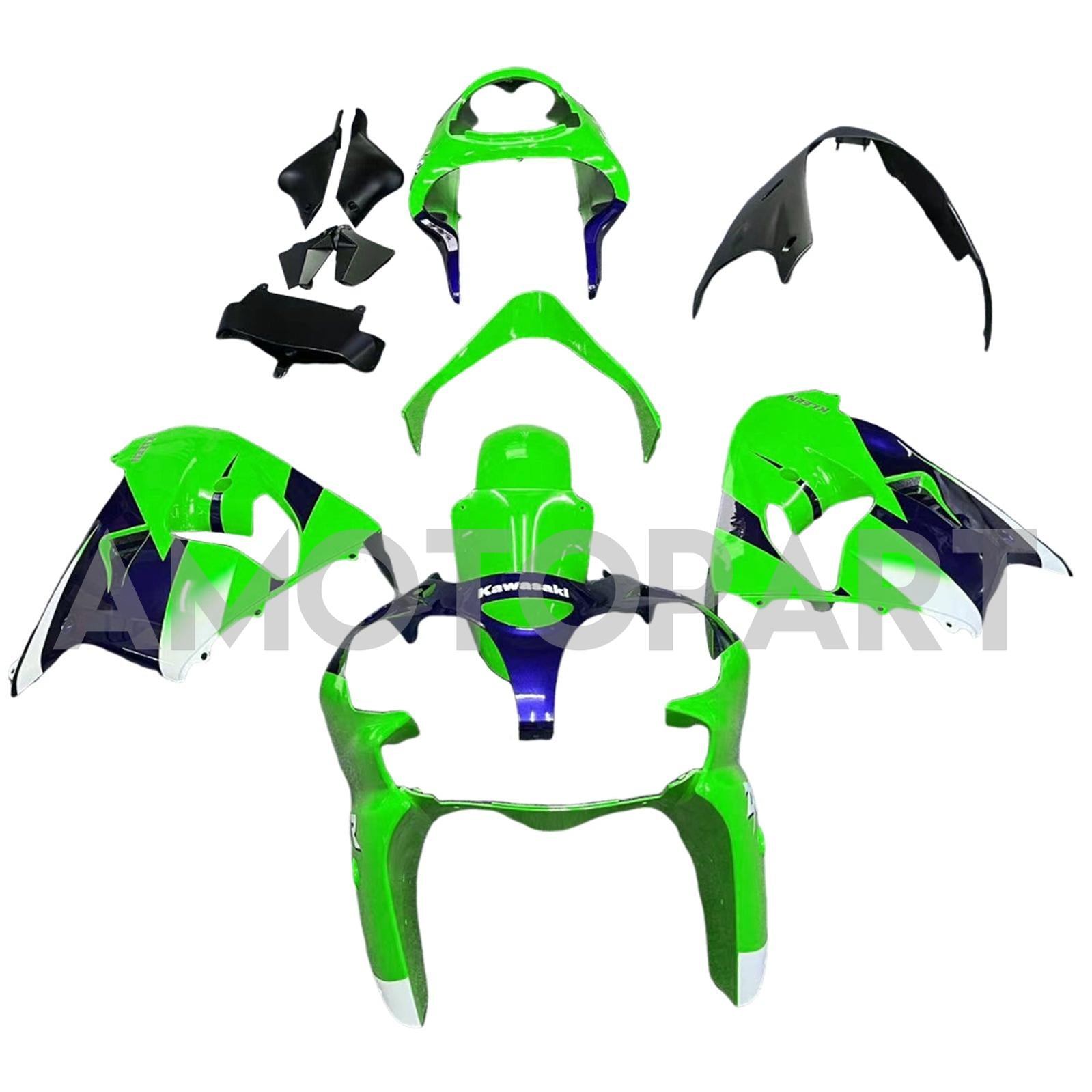 Amotopart Kawasaki ZX9R 2000-2001 Black Green Fairing Kit