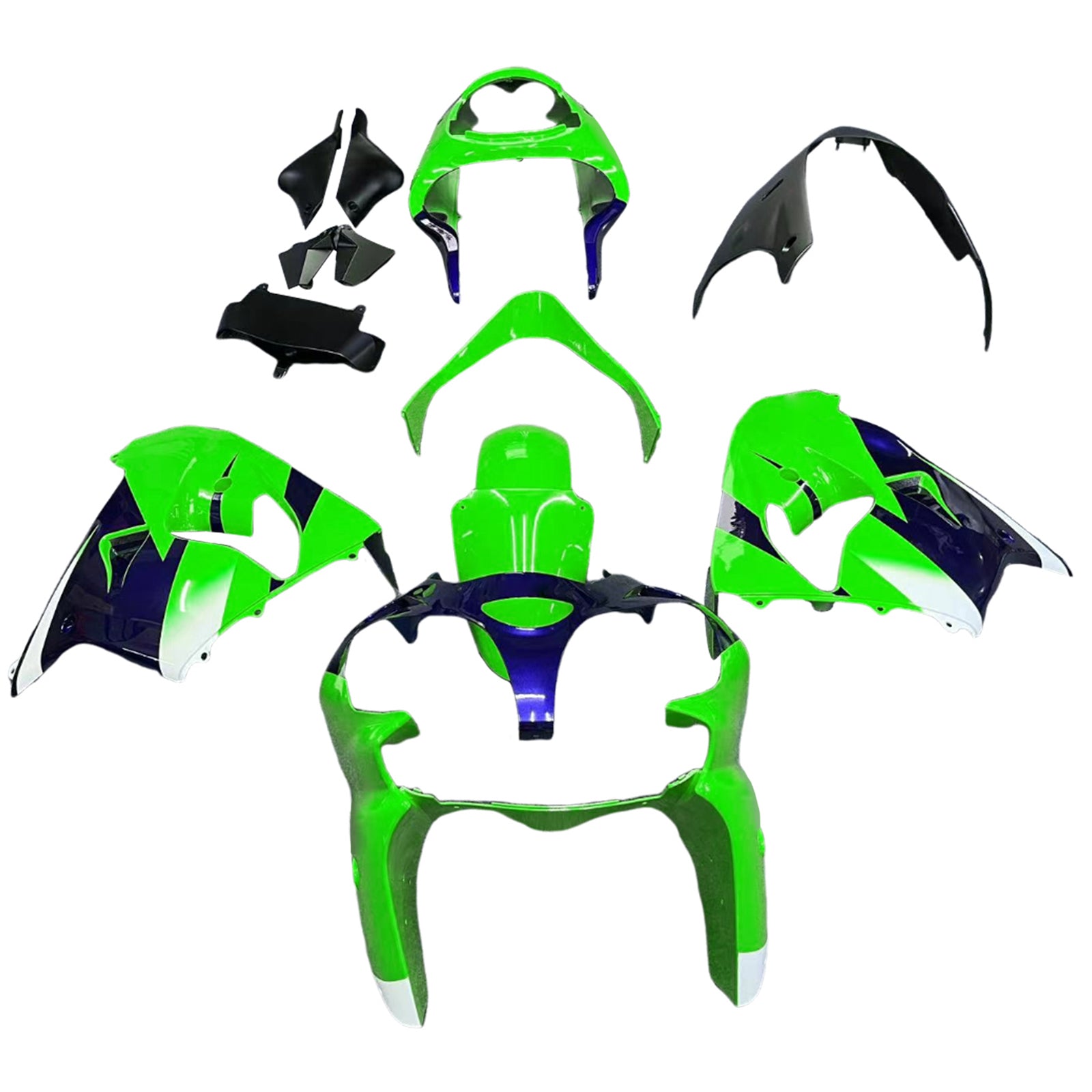 Amotopart Kawasaki ZX9R 2000-2001 Black Green Fairing Kit
