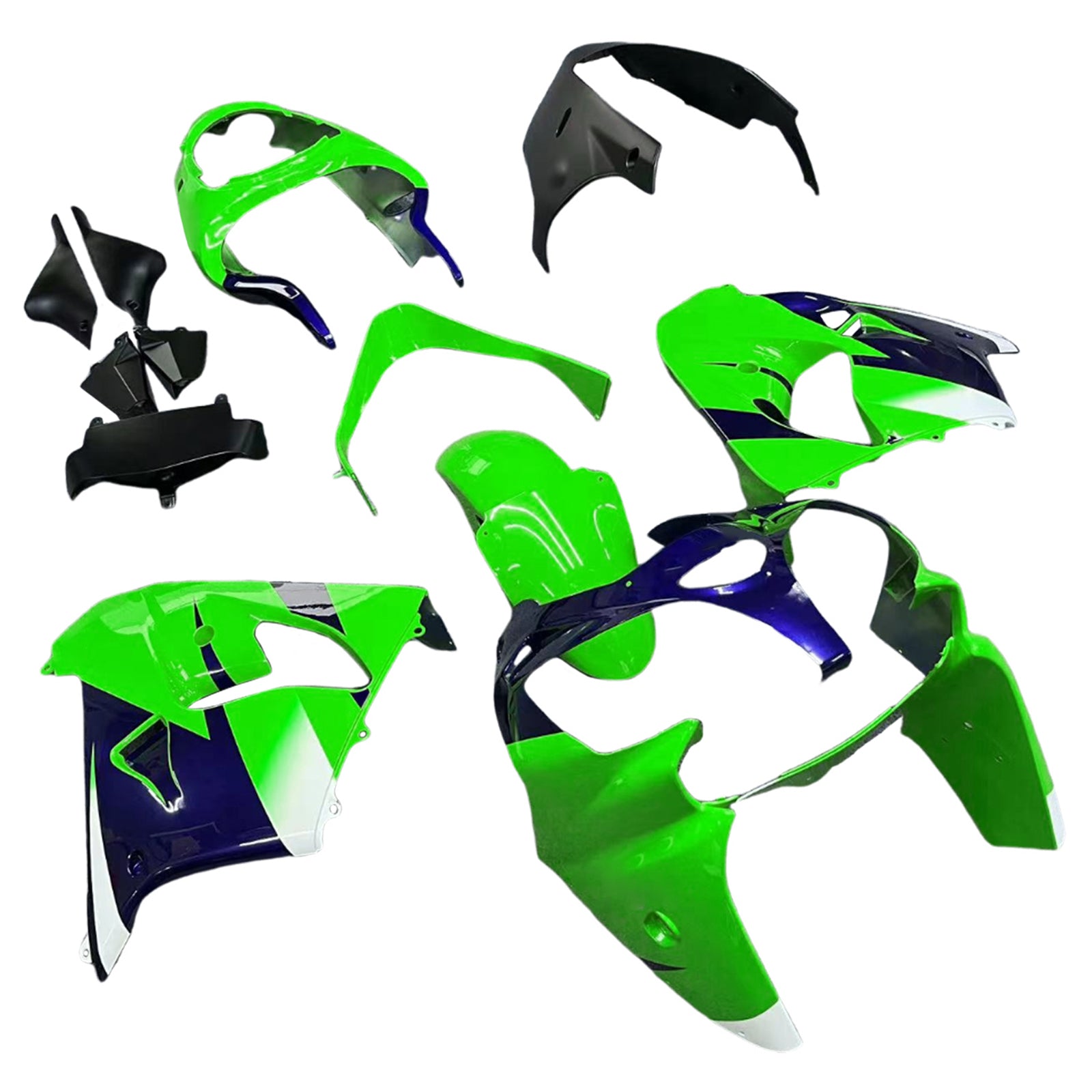 Amotopart Kawasaki ZX9R 2000-2001 Black Green Fairing Kit