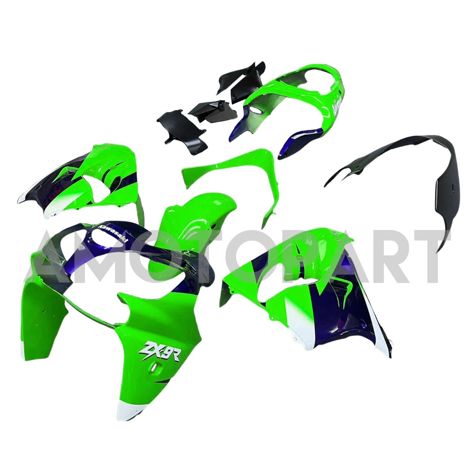 Amotopart Kawasaki ZX9R 2000-2001 Black Green Fairing Kit