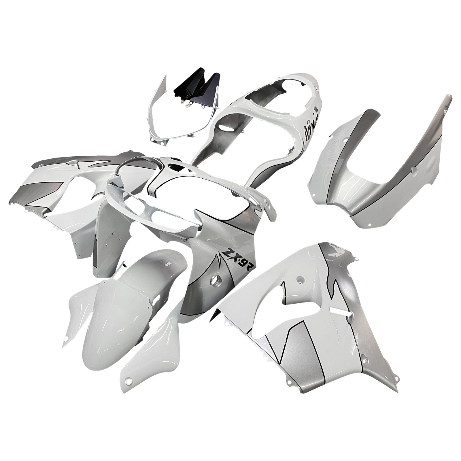 Amotopart Kawasaki ZX9R 2000-2001 Silver White Fairing Kit