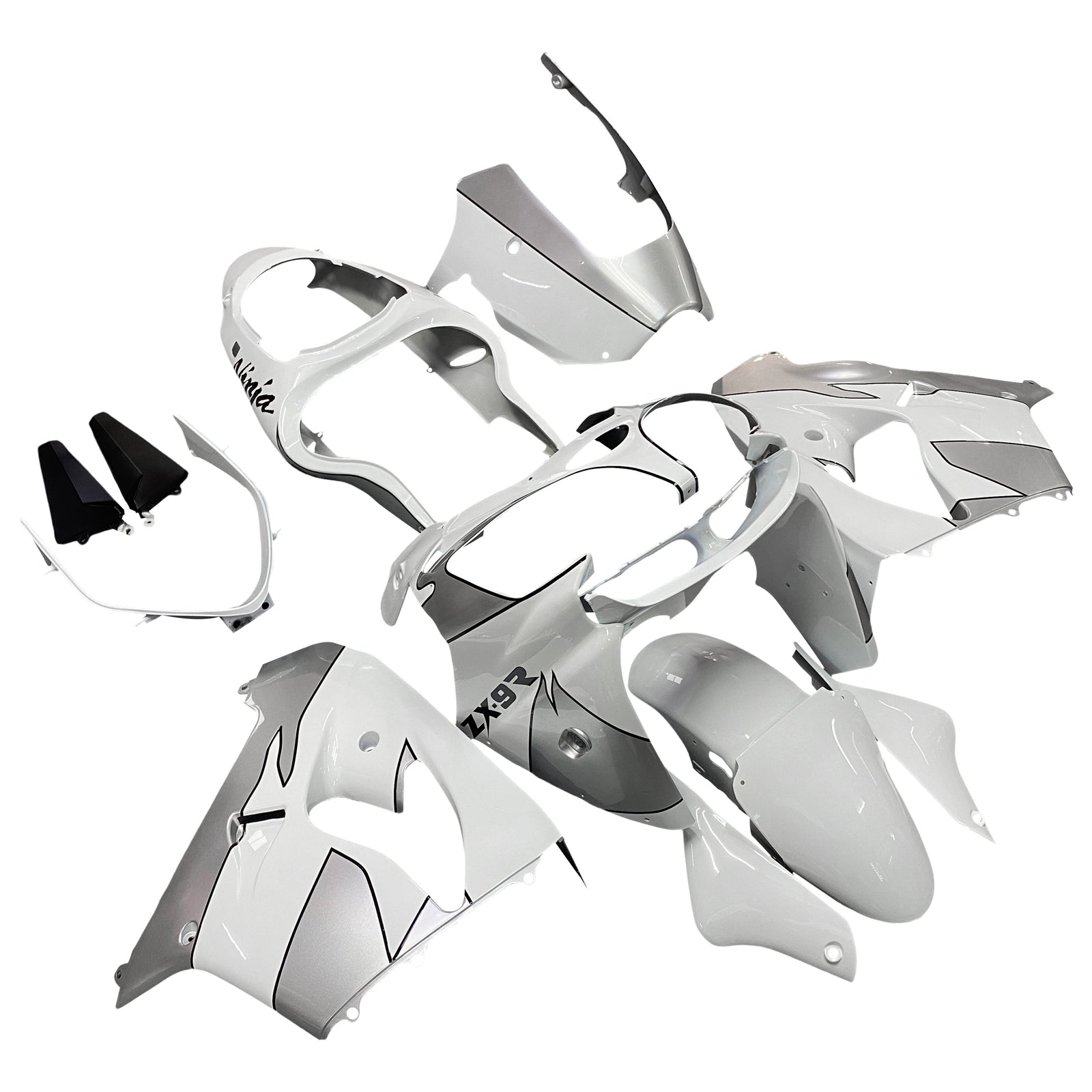 Amotopart Kawasaki ZX9R 2000-2001 Silver White Fairing Kit