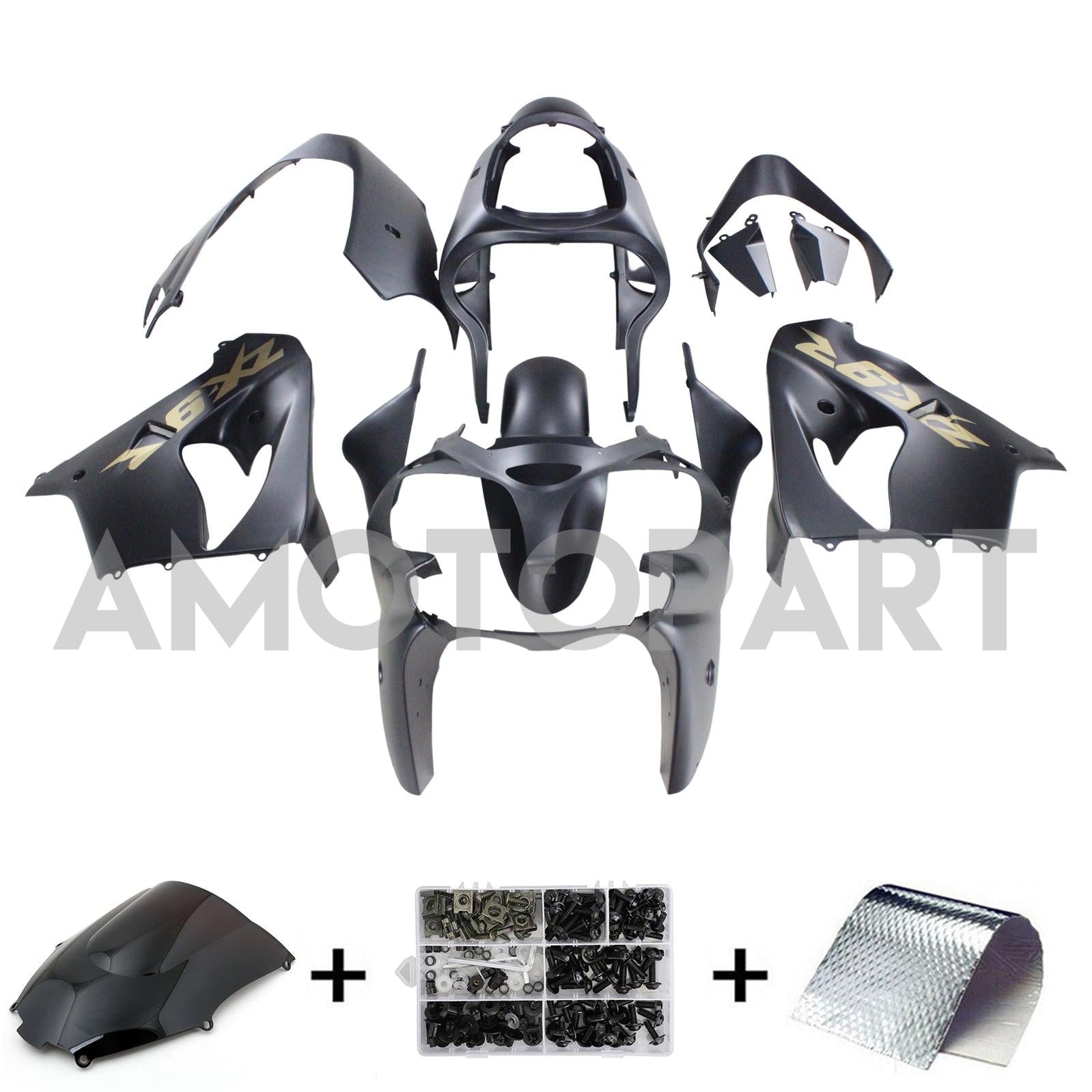 Amotopart Kawasaki ZX9R 2000-2001 Black Fairing Kit