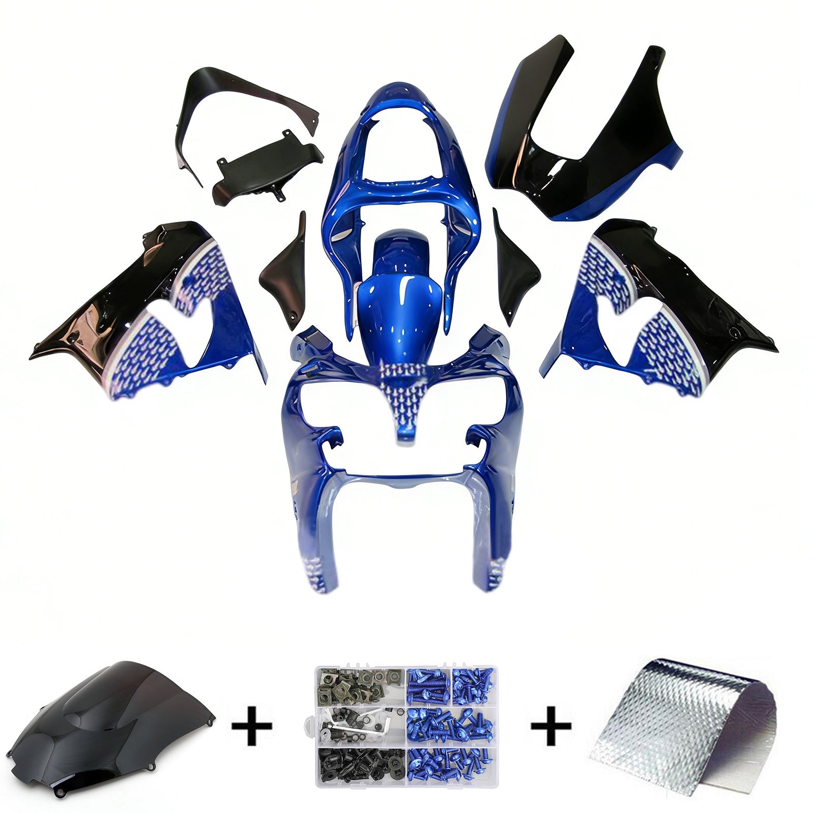 Amotopart 2000-2001 Kawasaki ZX9R Blue Black Fairing Zestaw