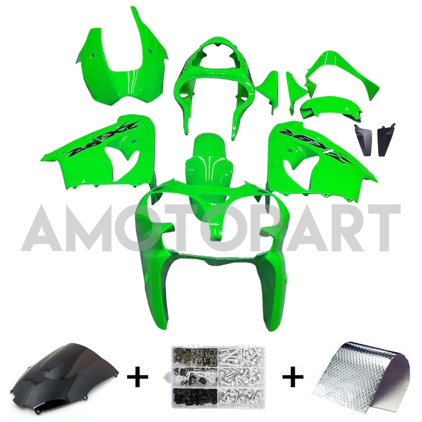 Amotopart 2000-2001 Kawasaki ZX9R Light Green & Black Fairing Kit