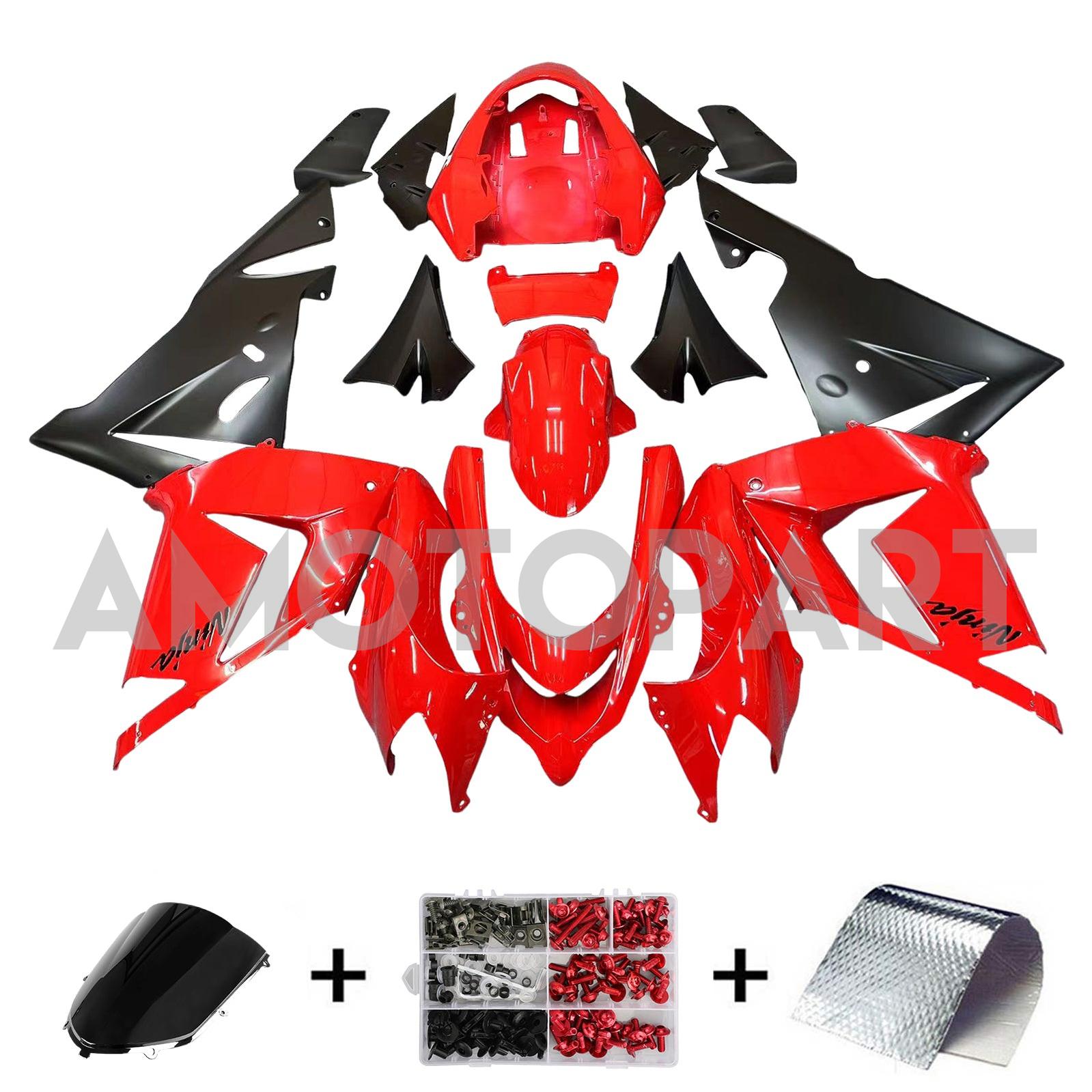 Amotopart 2004-2005 Kawasaki ZX10R Red & Black Fairing Kit