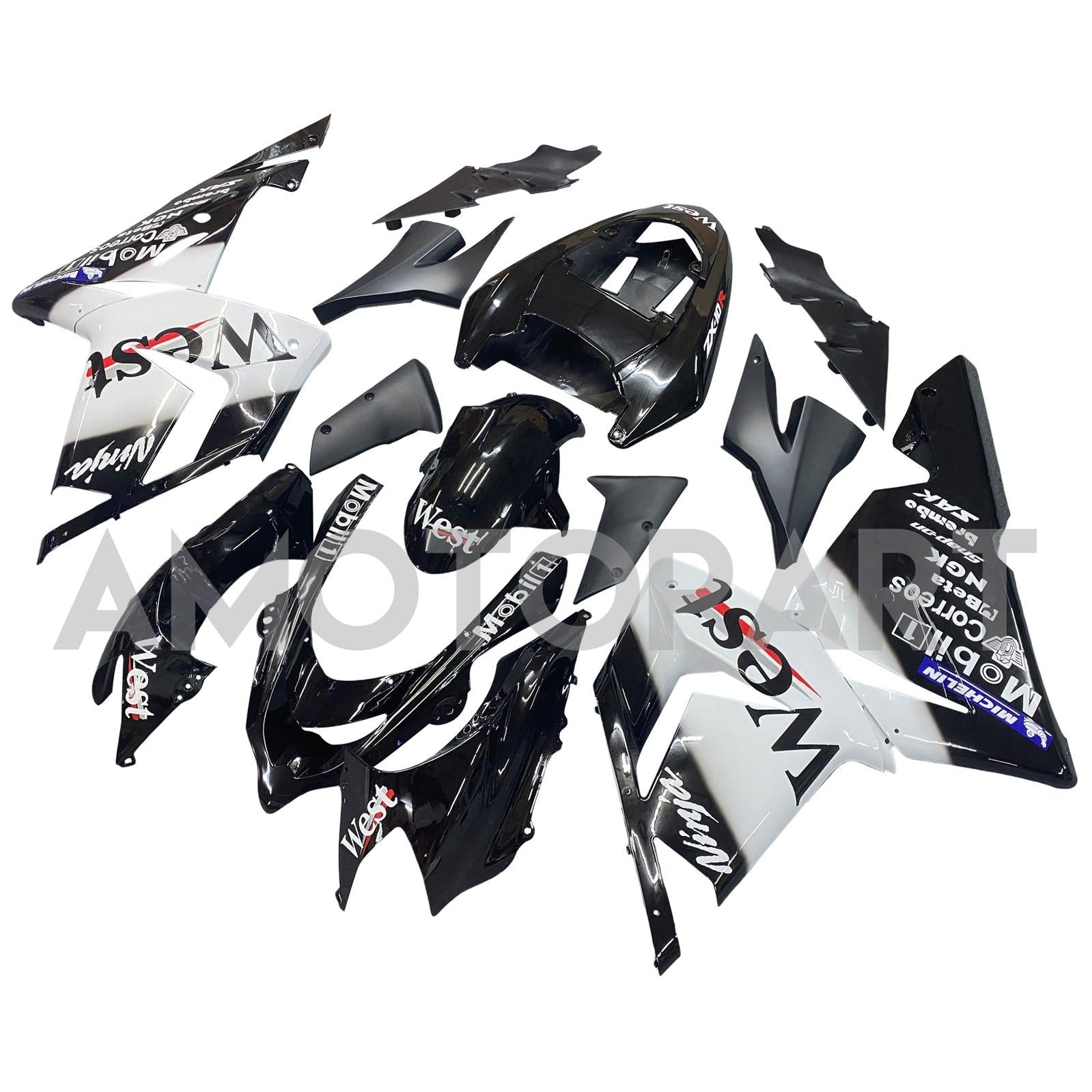 Amotopart 2004-2005 Kawasaki ZX10R bianco e nero con kit carenatura logo