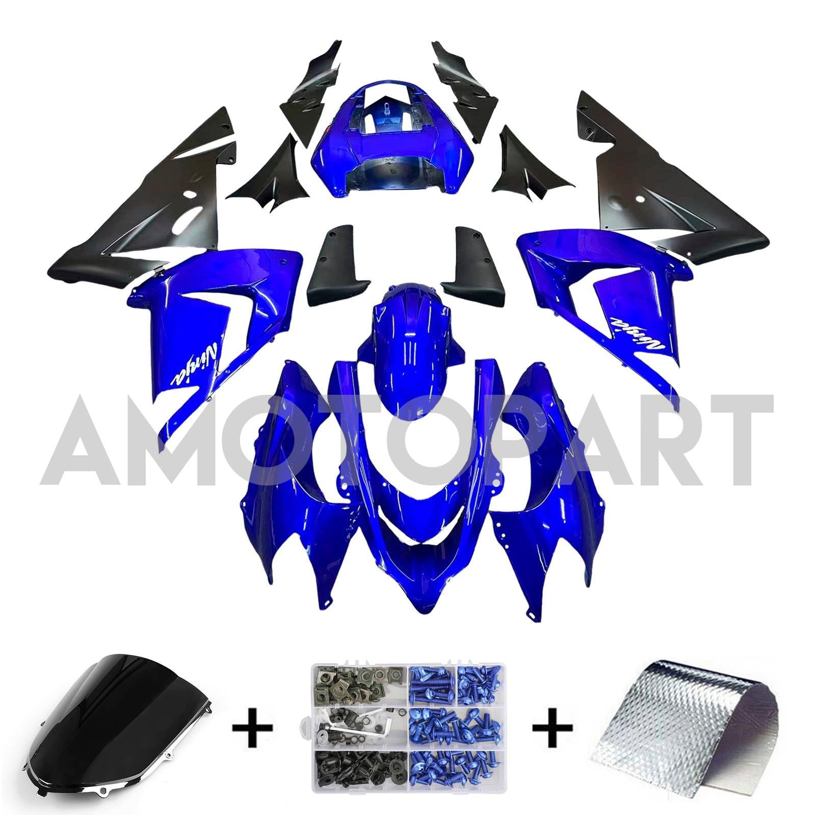 Amotopart 2004-2005 Kawasaki ZX10R Blue&Black Fairing Kit