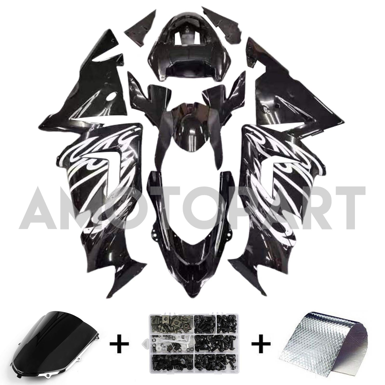 Amotopart 2004-2005 Kawasaki ZX10R Black & White Fairing Kit
