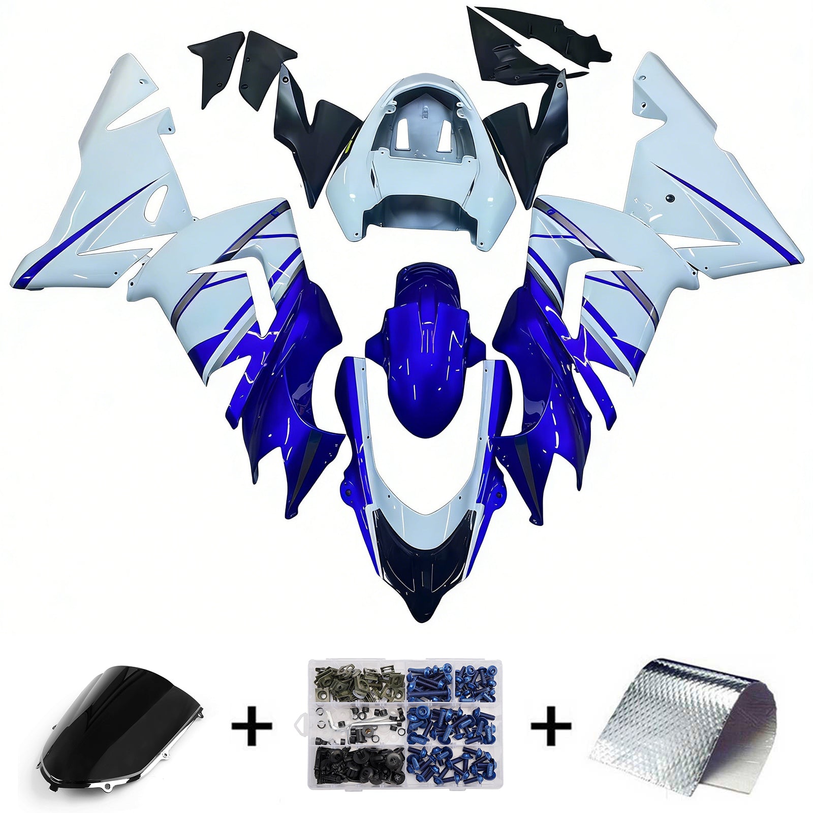 Amotopart 2004-2005 Kawasaki ZX10R Glossy Blue White Fairing Kit