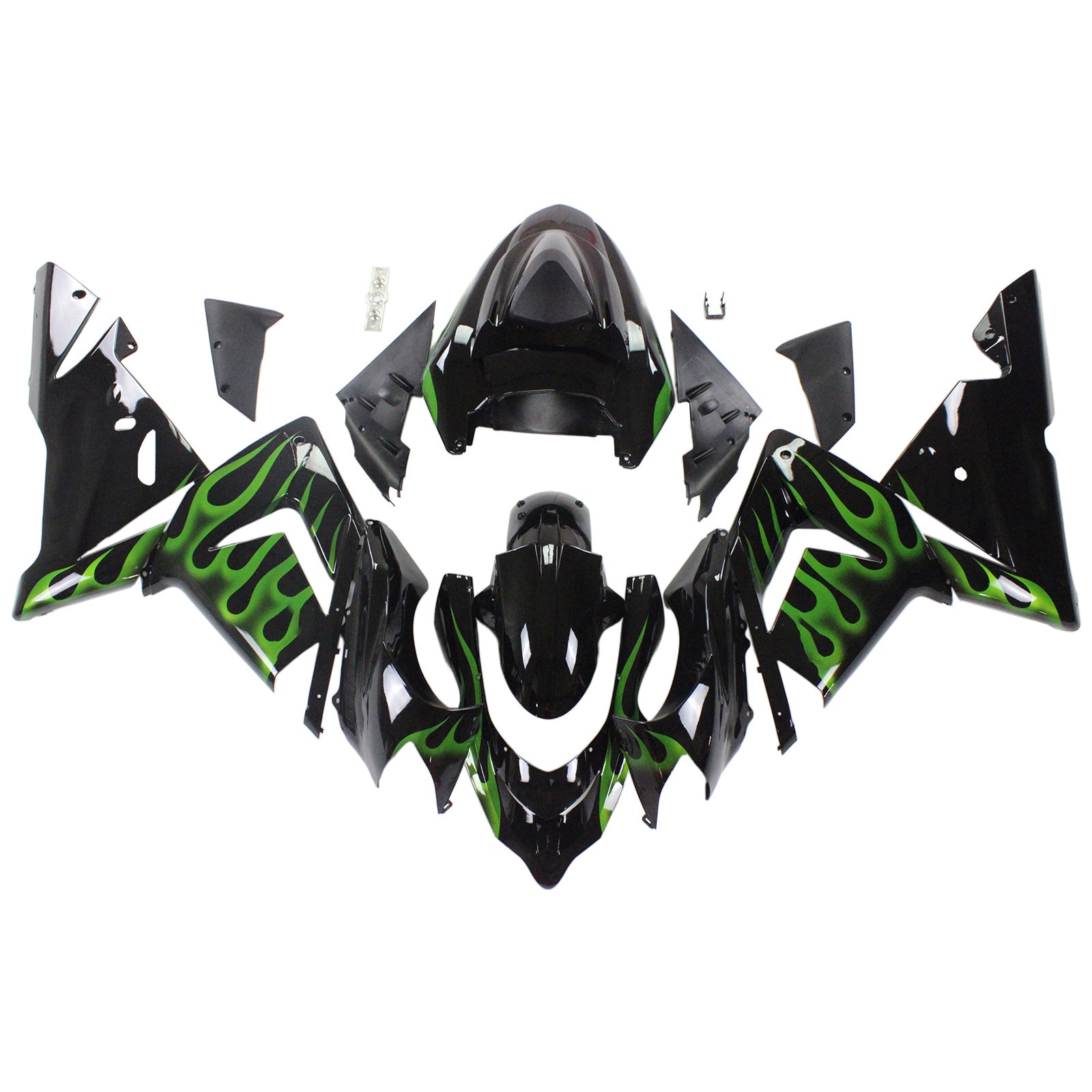 Amotopart Kawasaki 2004–2005 ZX10R Schwarz mit Green Line Verkleidungsset