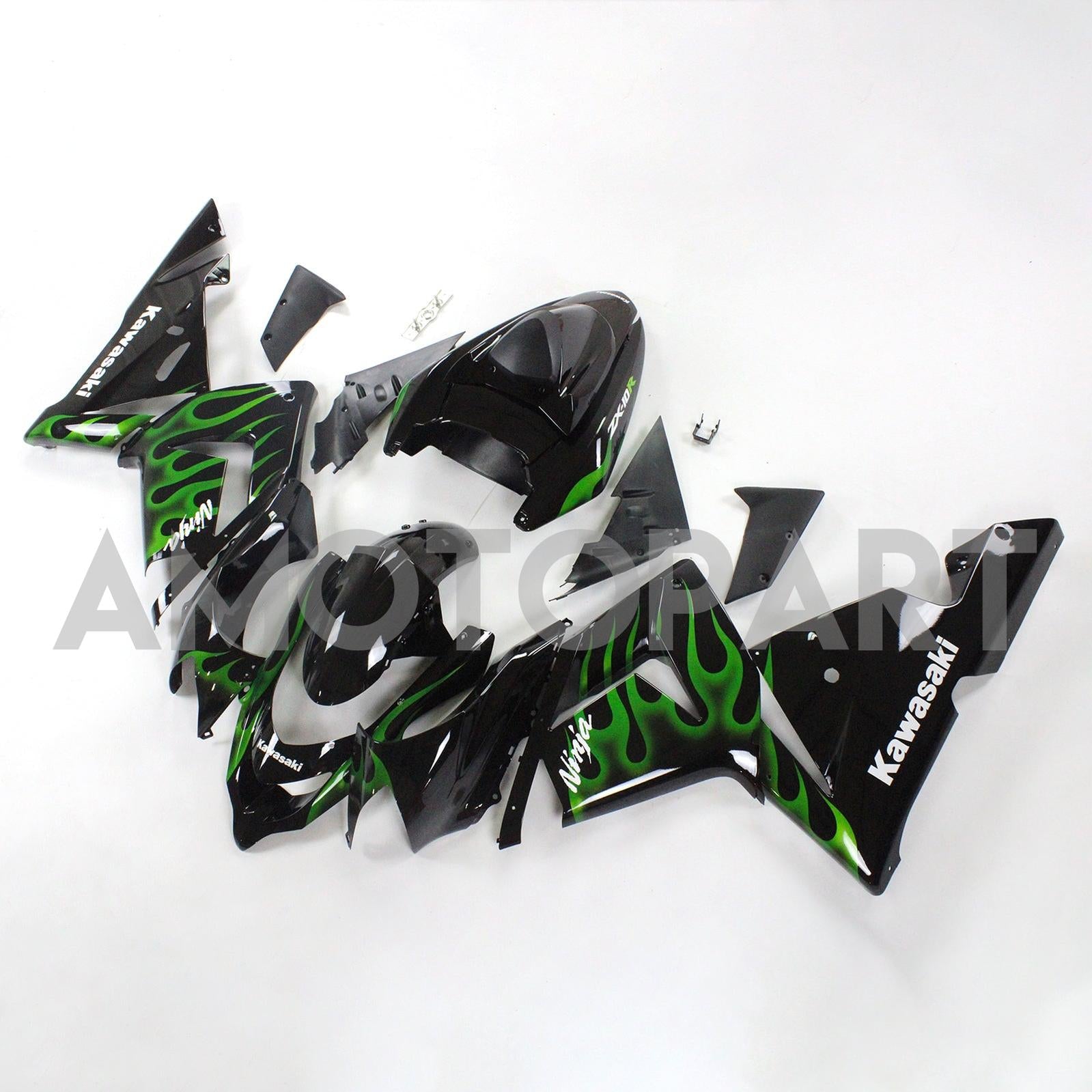 AMOTOTT KAWASAKI 2004-2005 ZX10R BLACK com kit de carenagem de linha verde