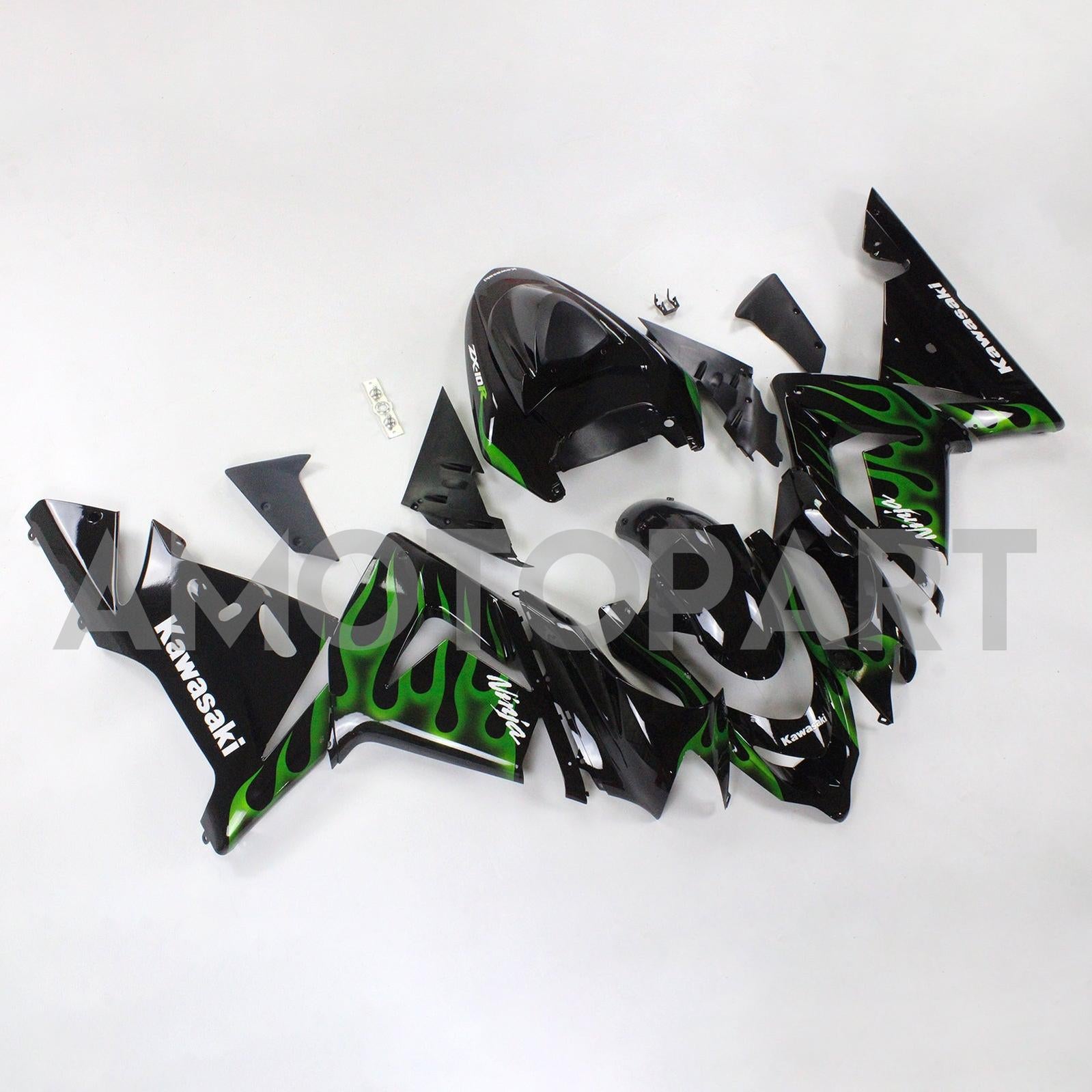Amotopart Kawasaki 2004-2005 ZX10R Black With Green Line Fairing Kit