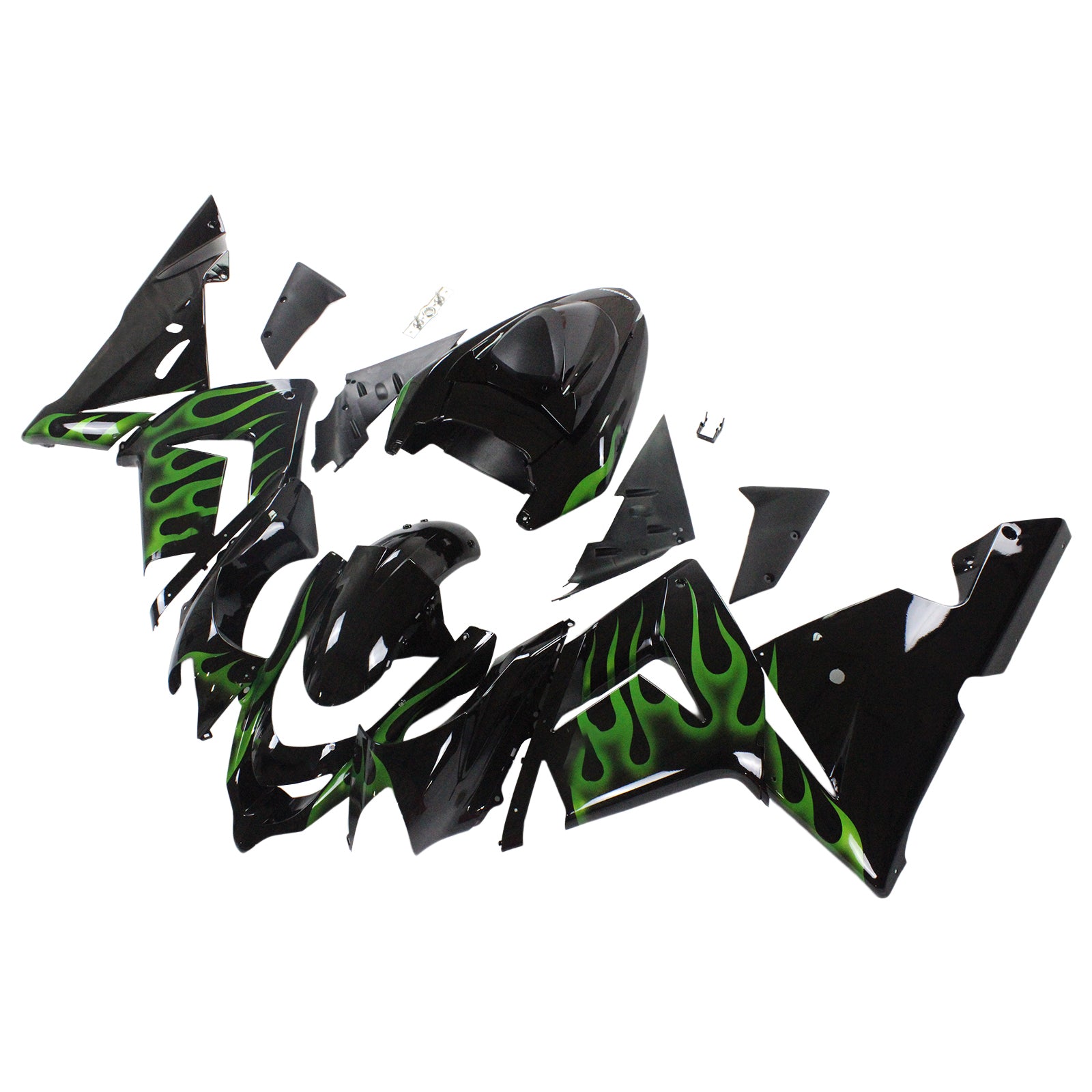 Amotopart Kawasaki 2004–2005 ZX10R Schwarz mit Green Line Verkleidungsset