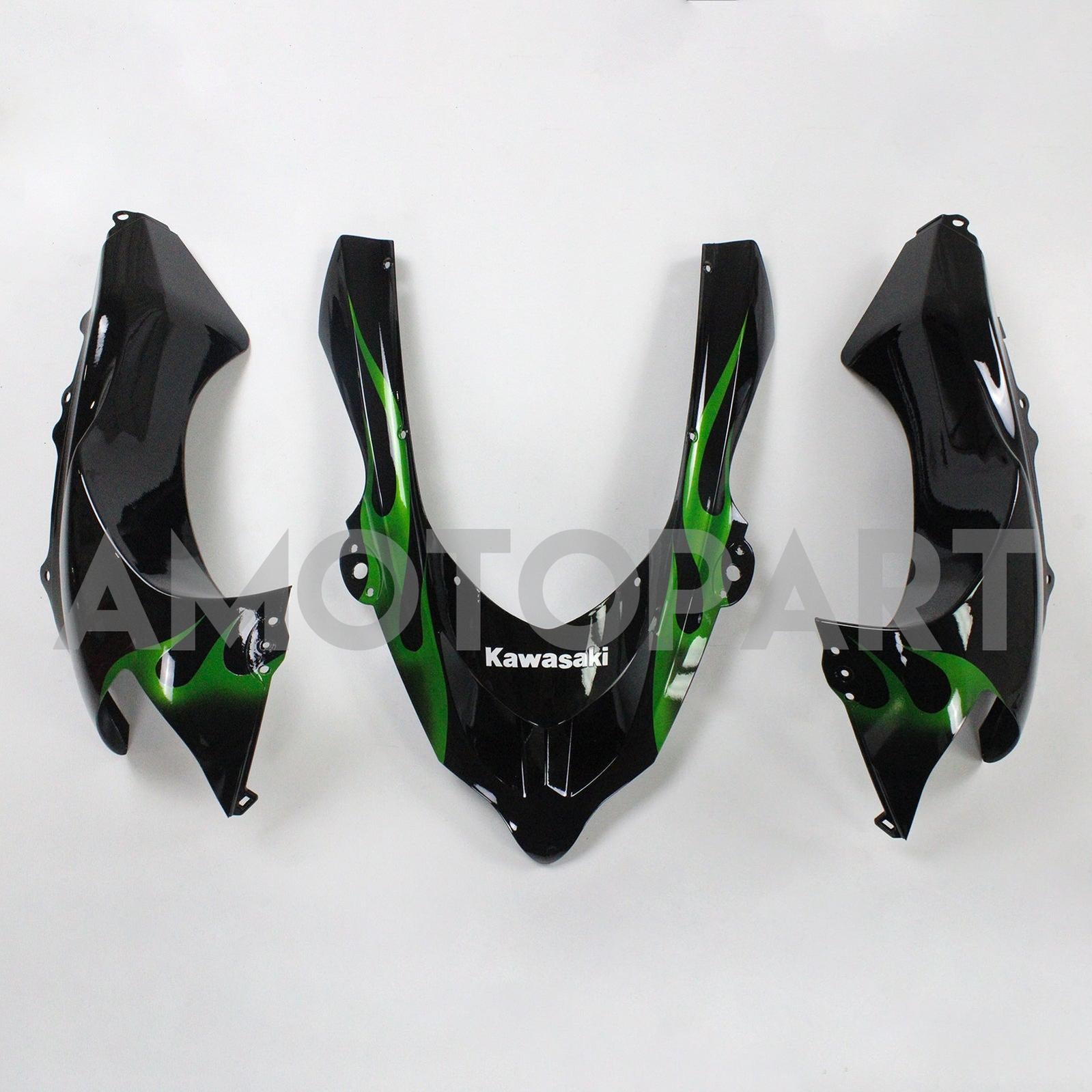 AMOTOTT KAWASAKI 2004-2005 ZX10R BLACK com kit de carenagem de linha verde