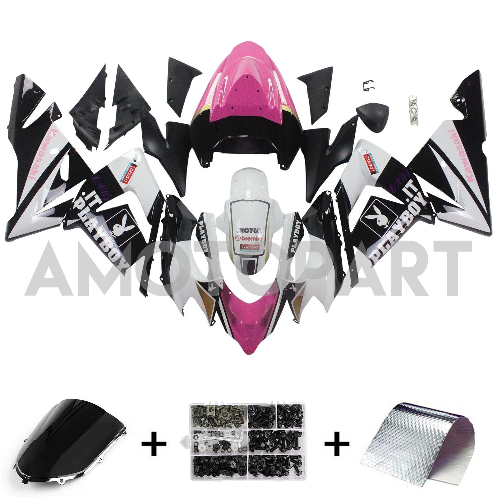 Amotopart Kawasaki 2004-2005 ZX10R Black Pink Playboy Abzugskit